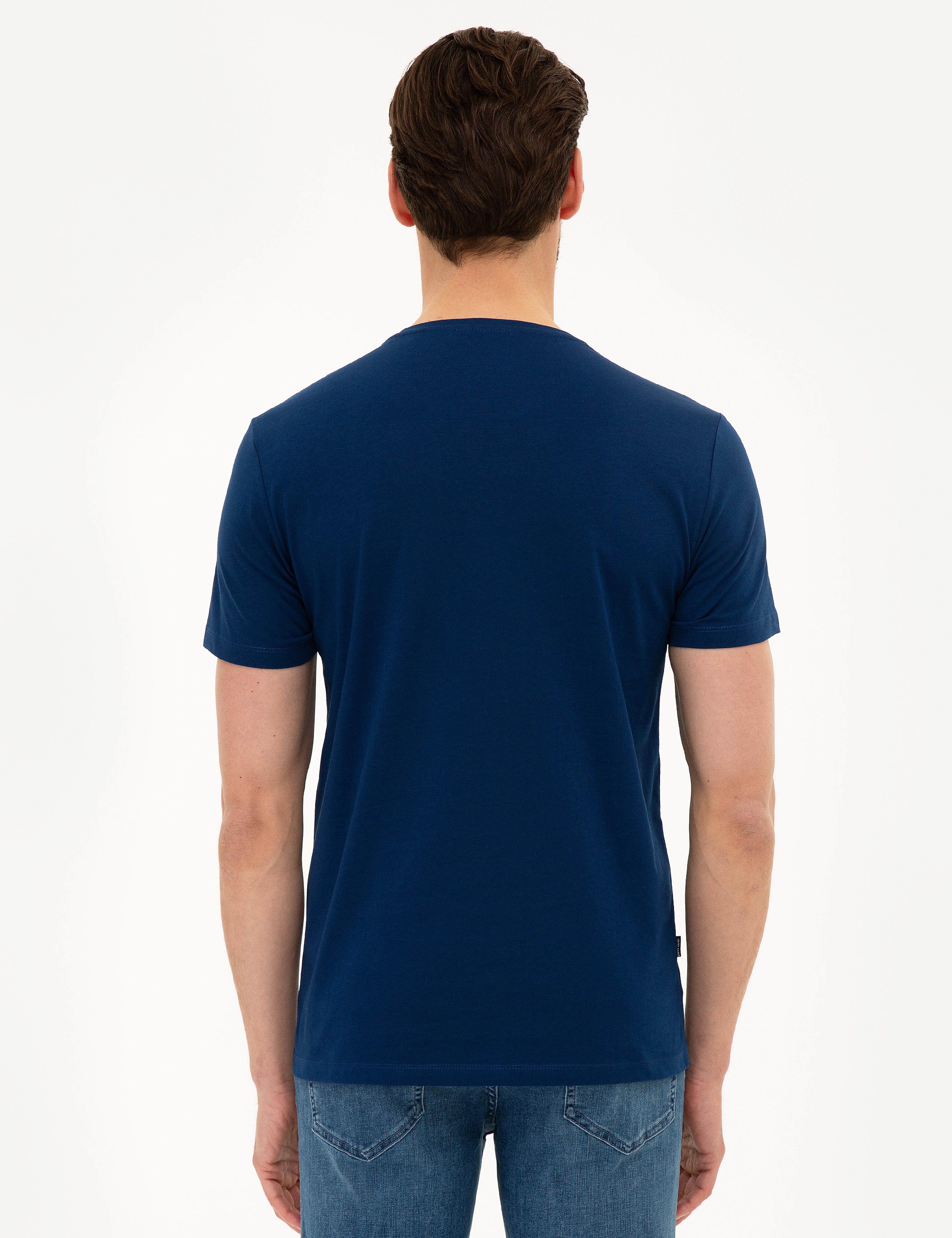 Lacivert Slim Fit Bisiklet Yaka Tişört - Image 3