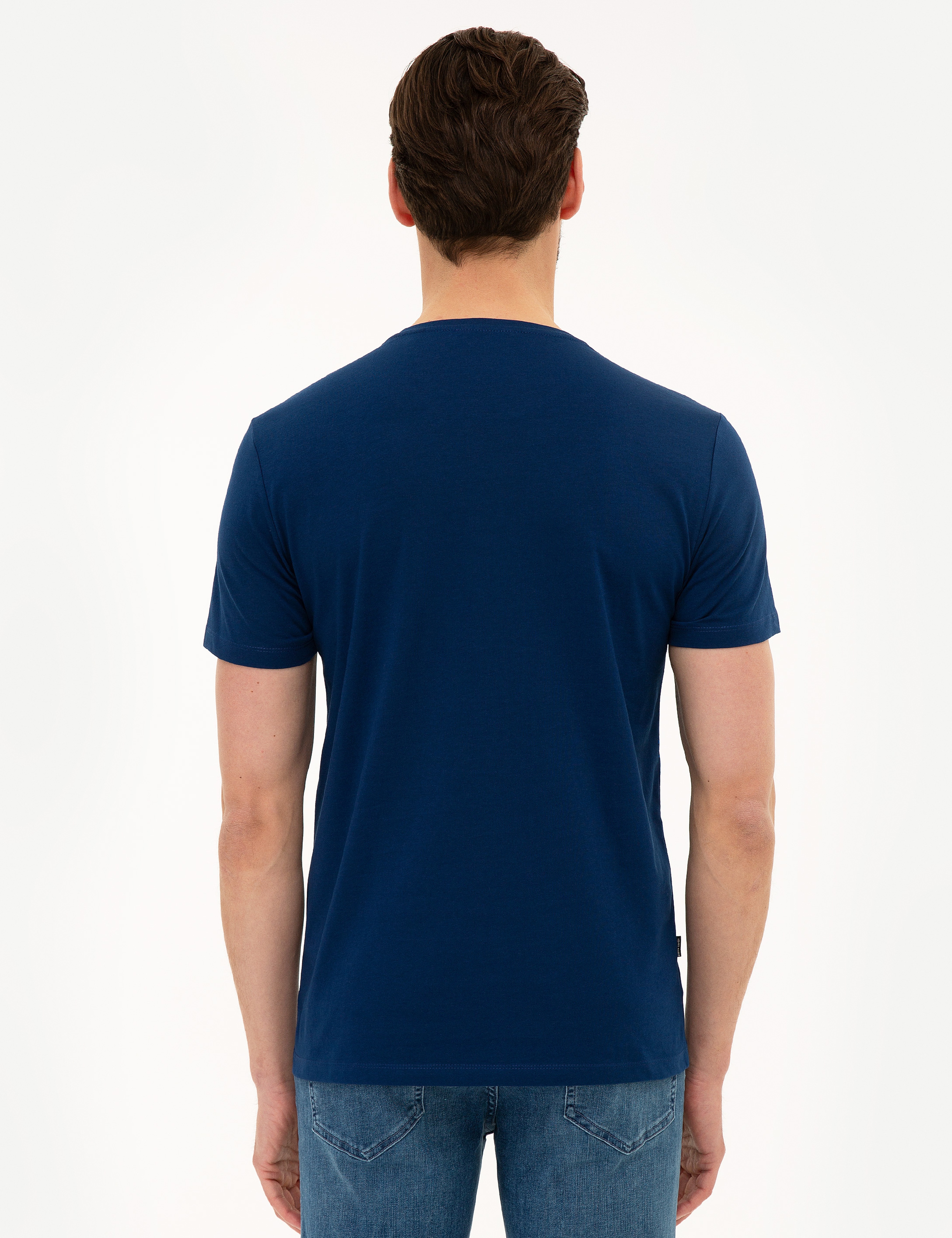 Lacivert Slim Fit Bisiklet Yaka Tişört