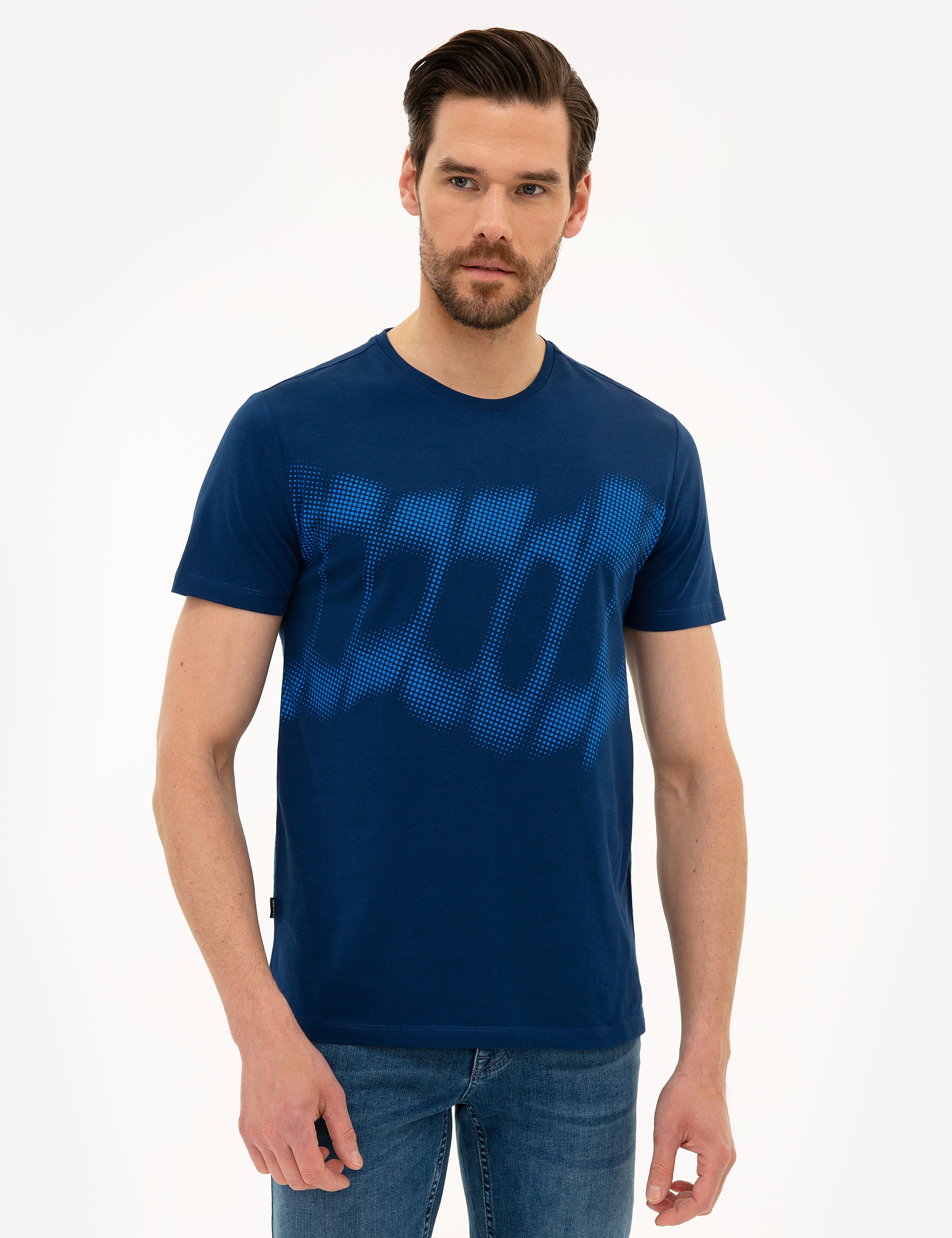 Lacivert Slim Fit Bisiklet Yaka Tişört - Image 1