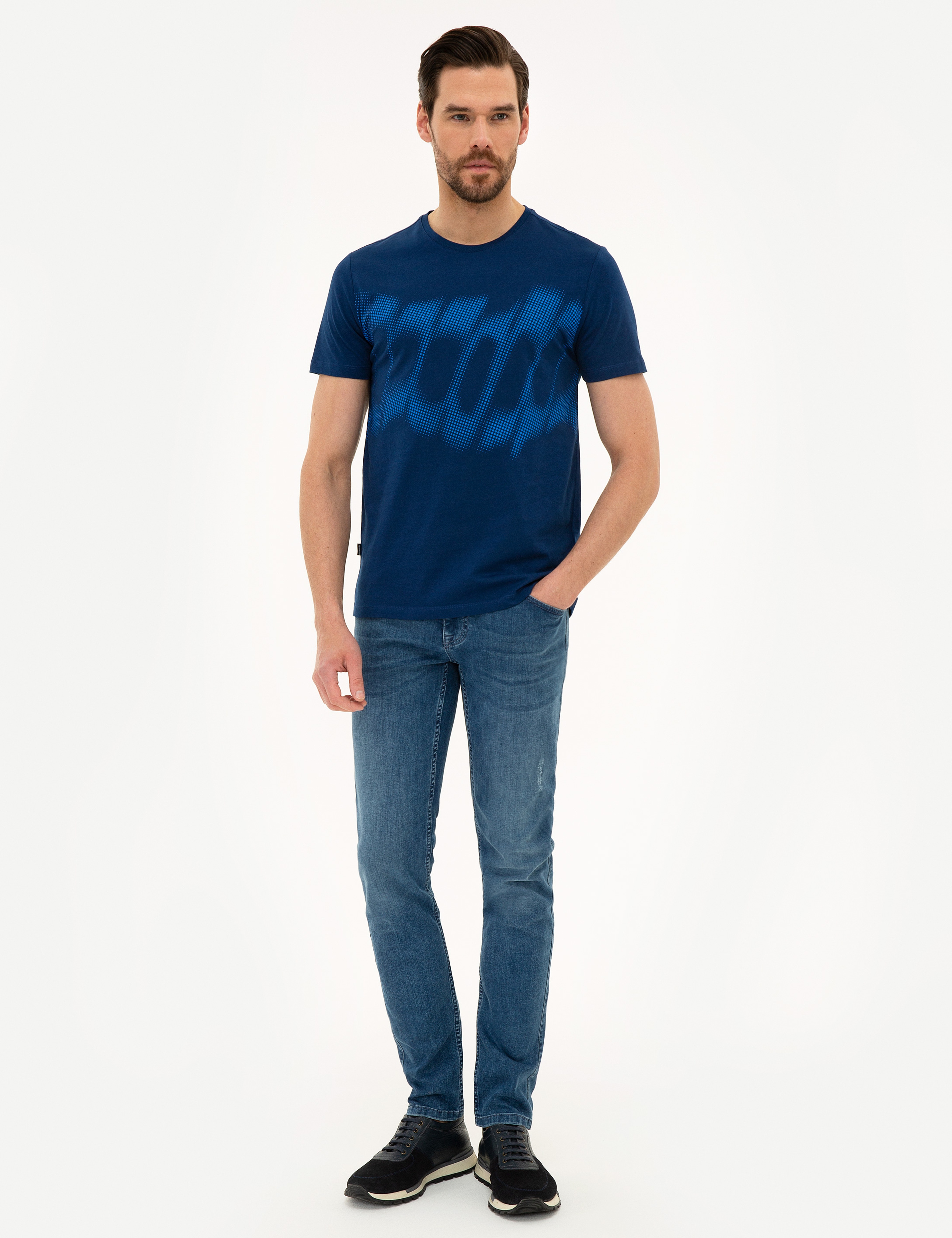 Lacivert Slim Fit Bisiklet Yaka Tişört - Image 4