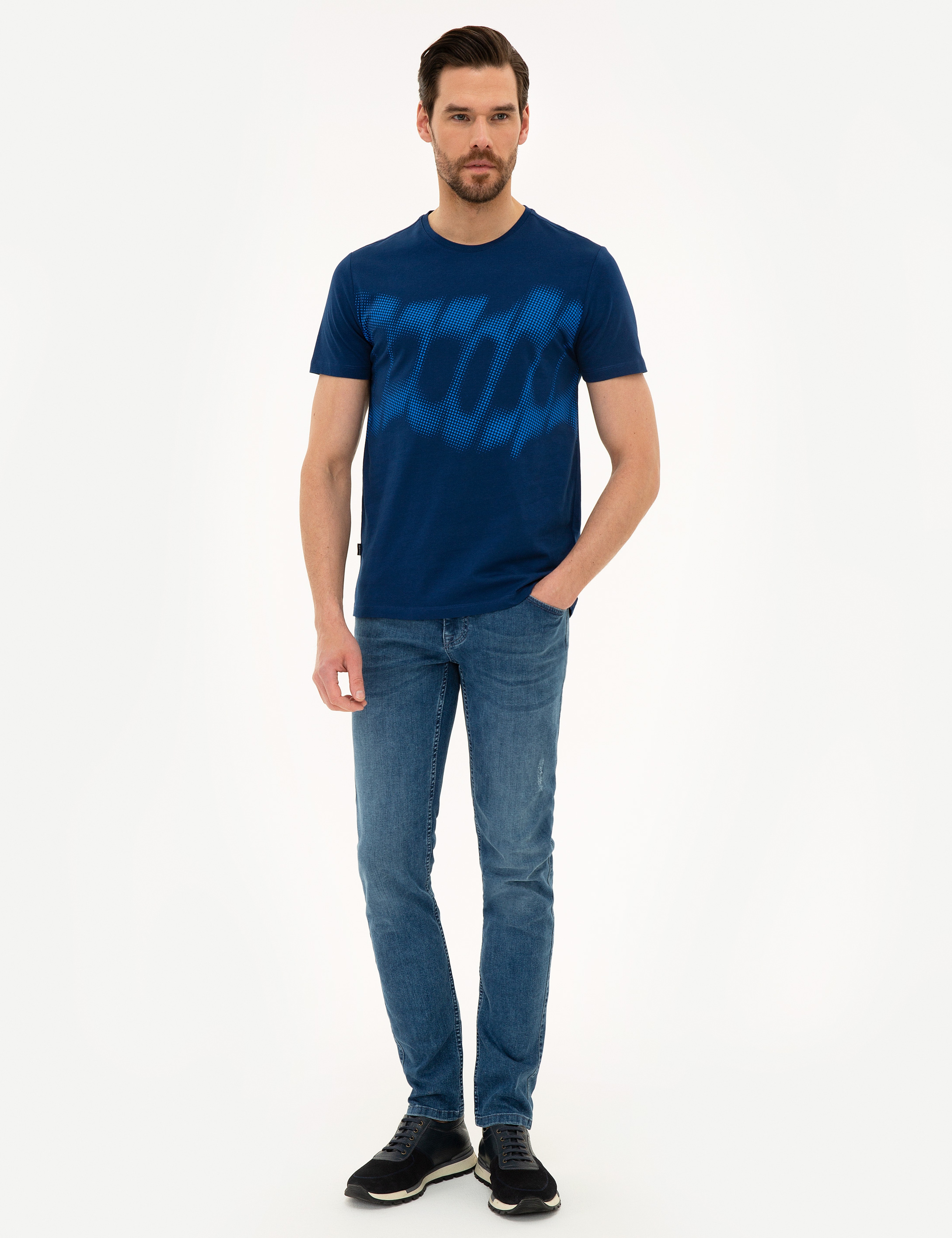 Lacivert Slim Fit Bisiklet Yaka Tişört