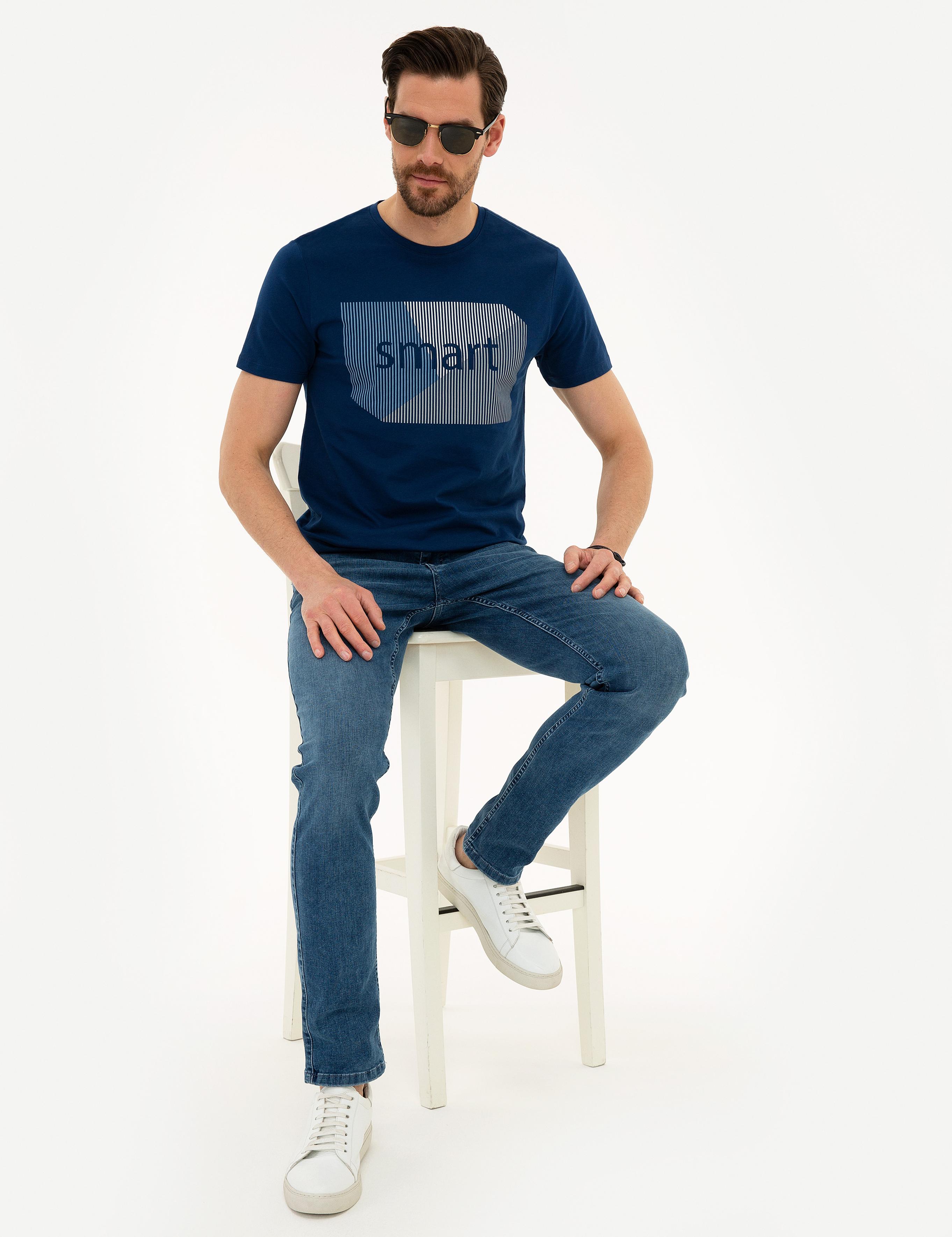 Mavi Slim Fit Bisiklet Yaka T-Shirt