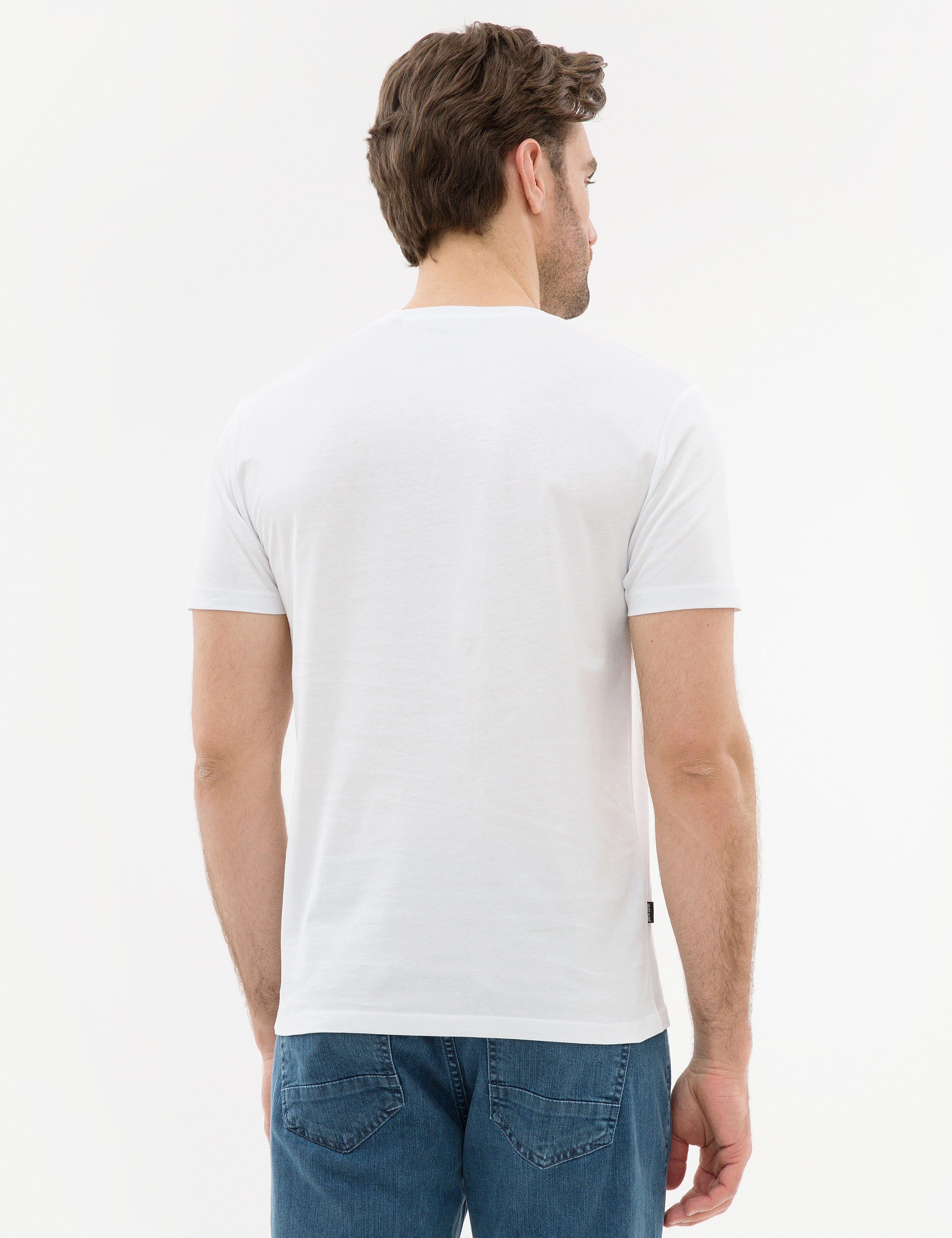 Beyaz Slim Fit Bisiklet Yaka T-Shirt