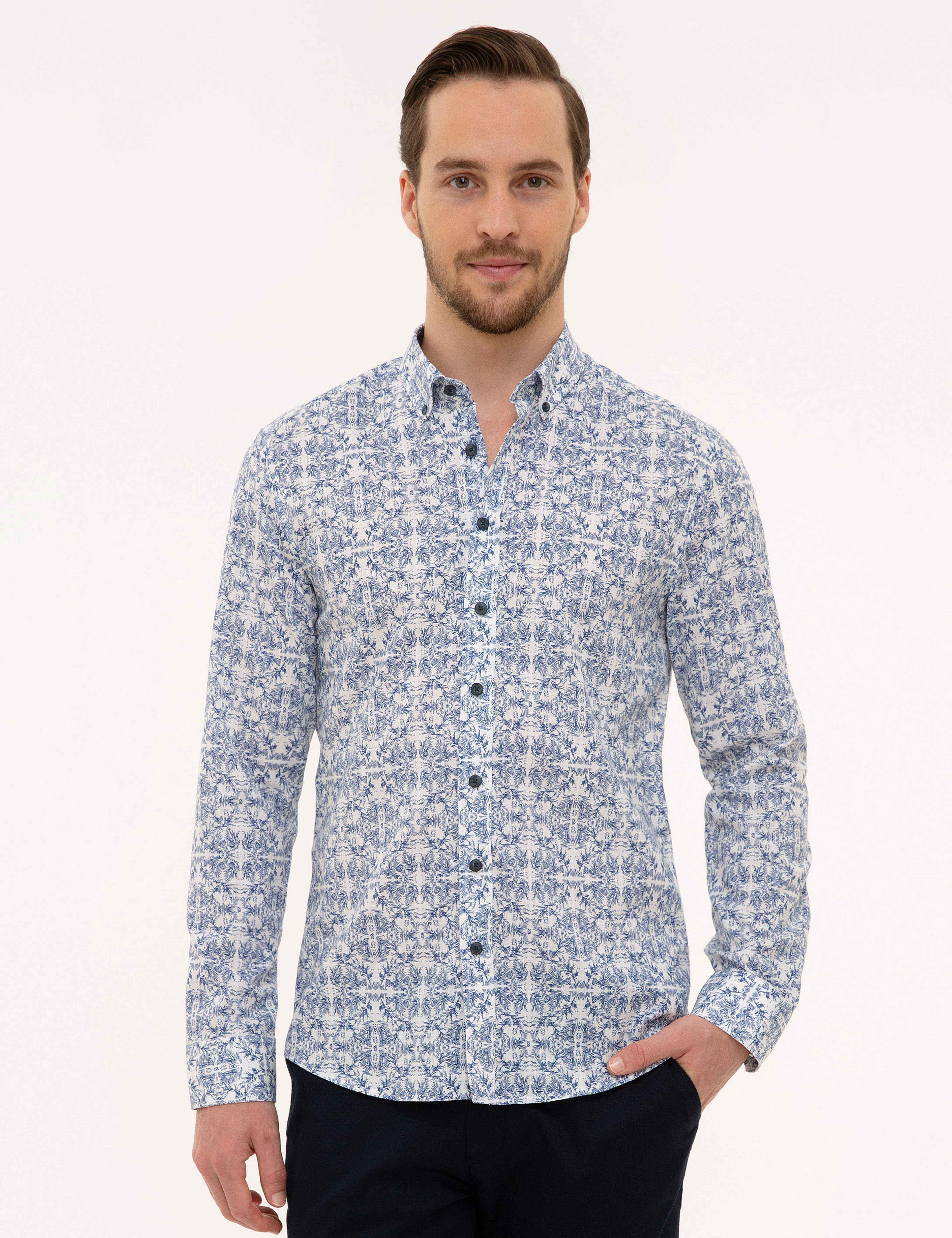Lacivert Slim Fit Uzun Kollu Gömlek - Image 3