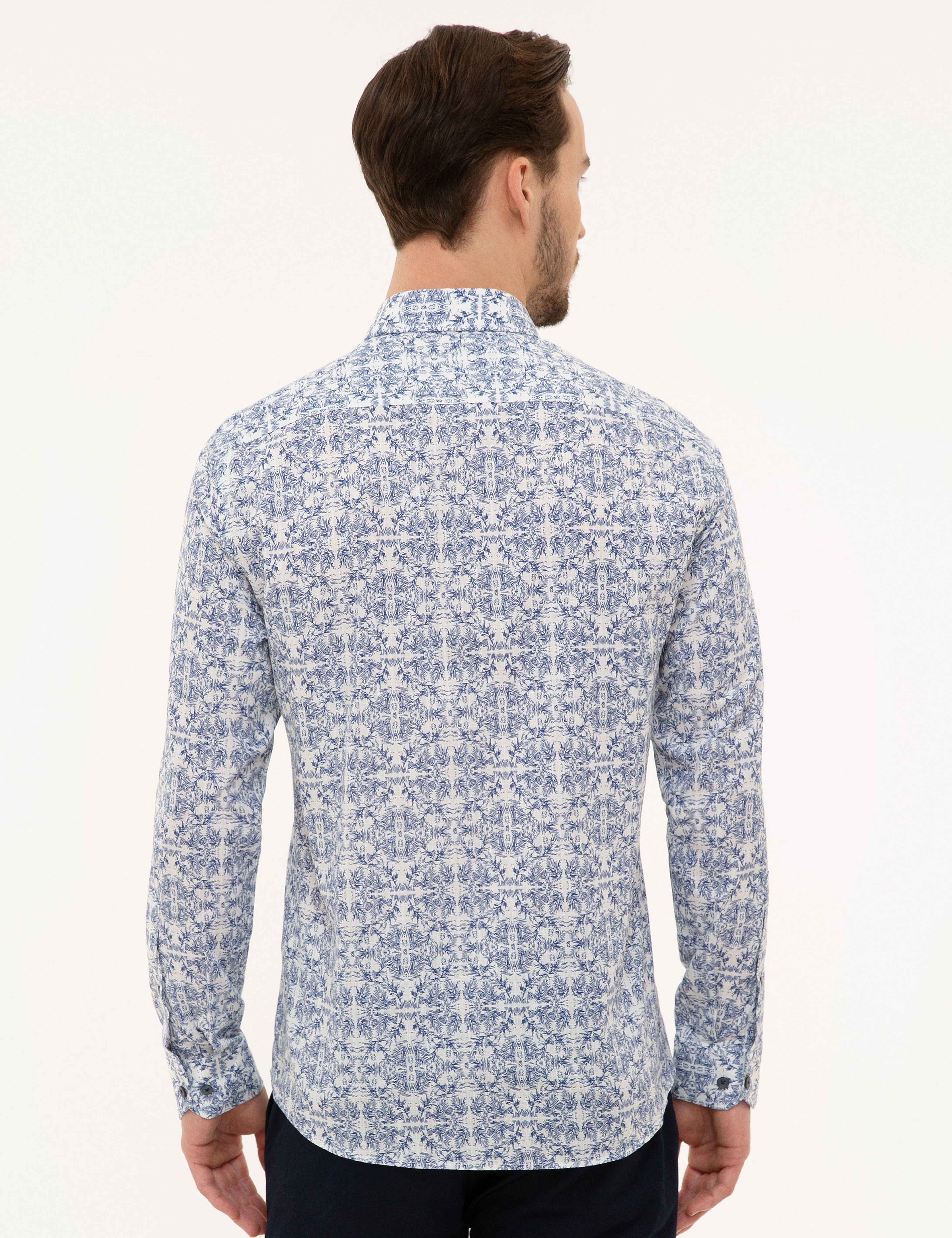 Lacivert Slim Fit Uzun Kollu Gömlek - Image 4