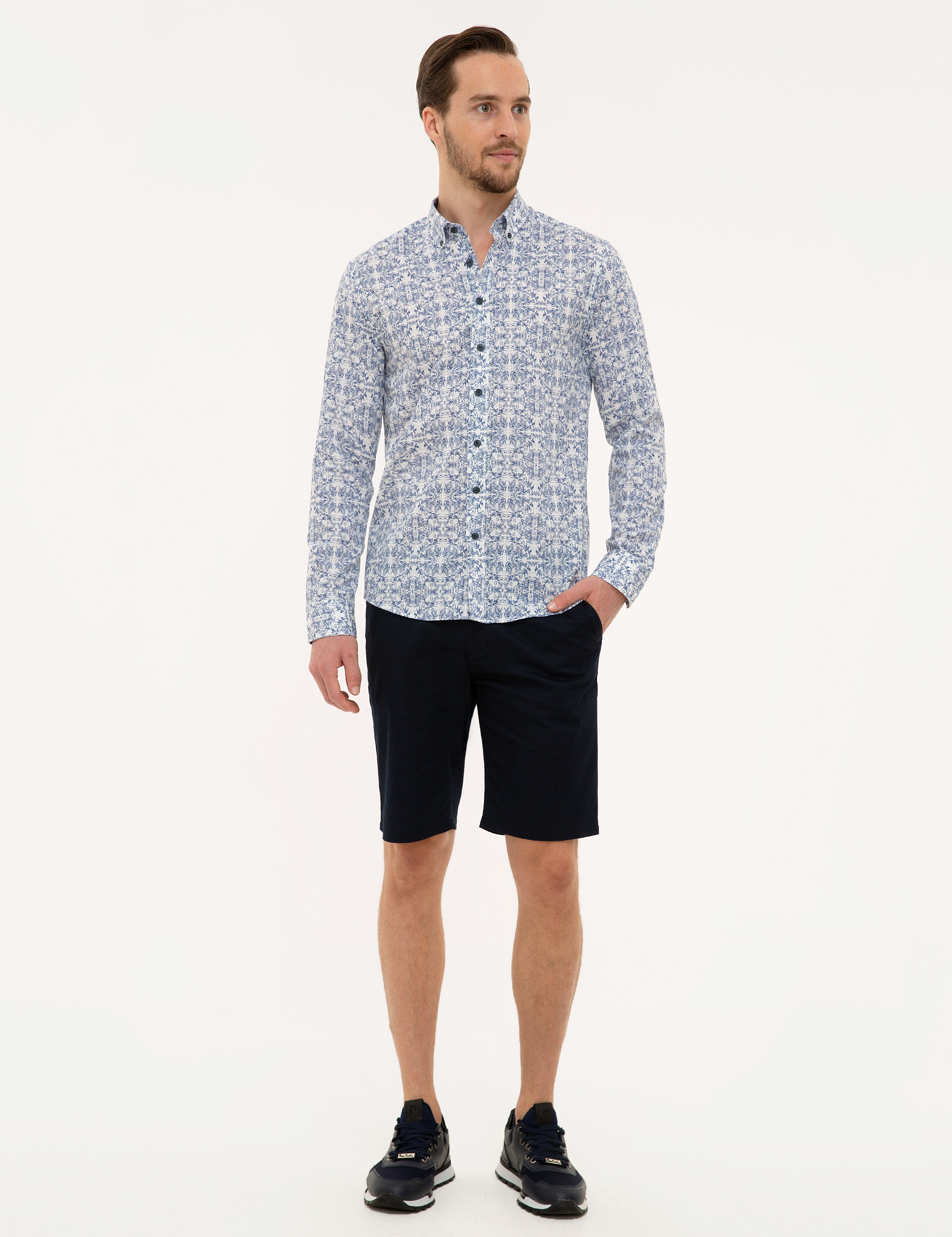 Lacivert Slim Fit Uzun Kollu Gömlek