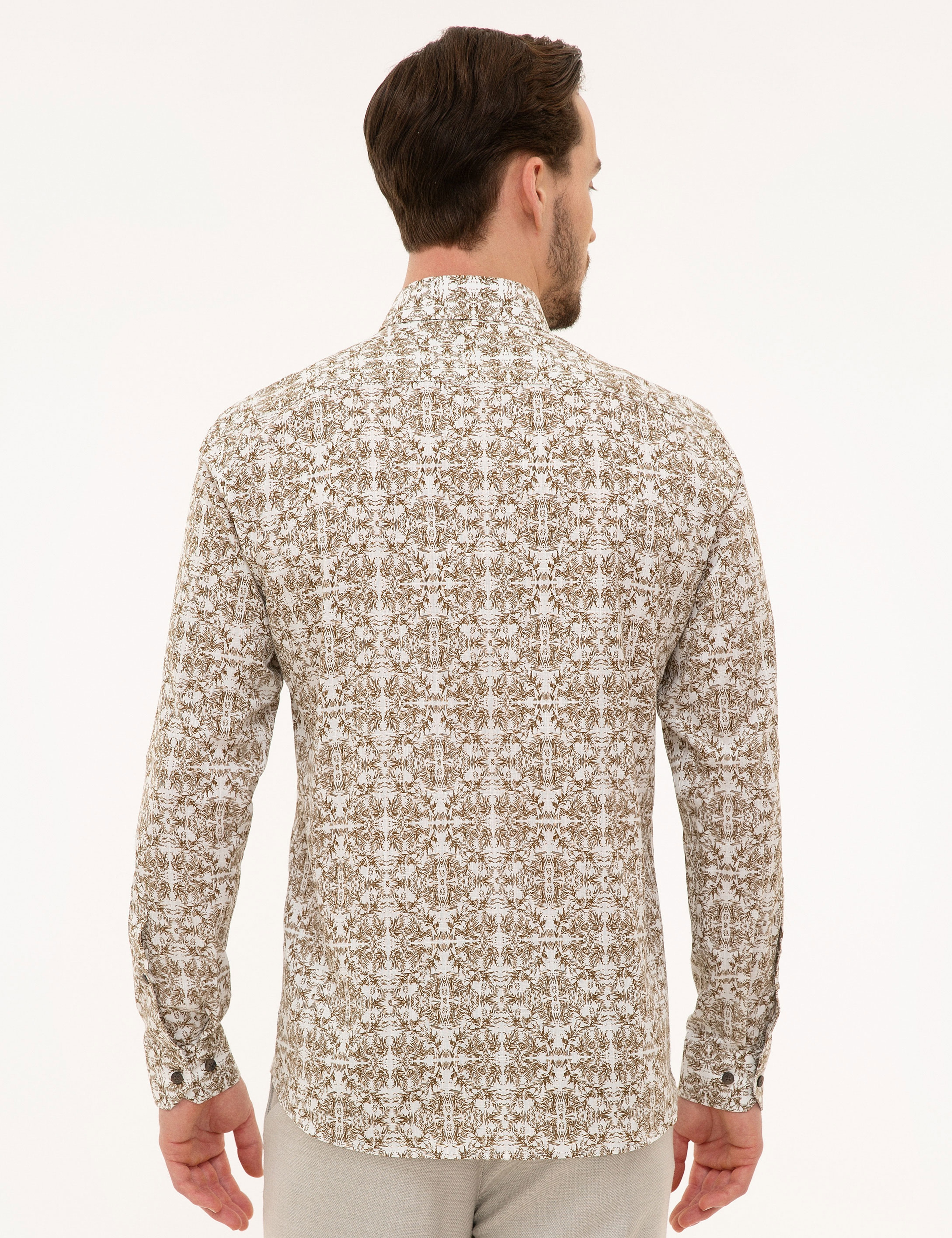 Kahverengi Slim Fit Uzun Kollu Gömlek