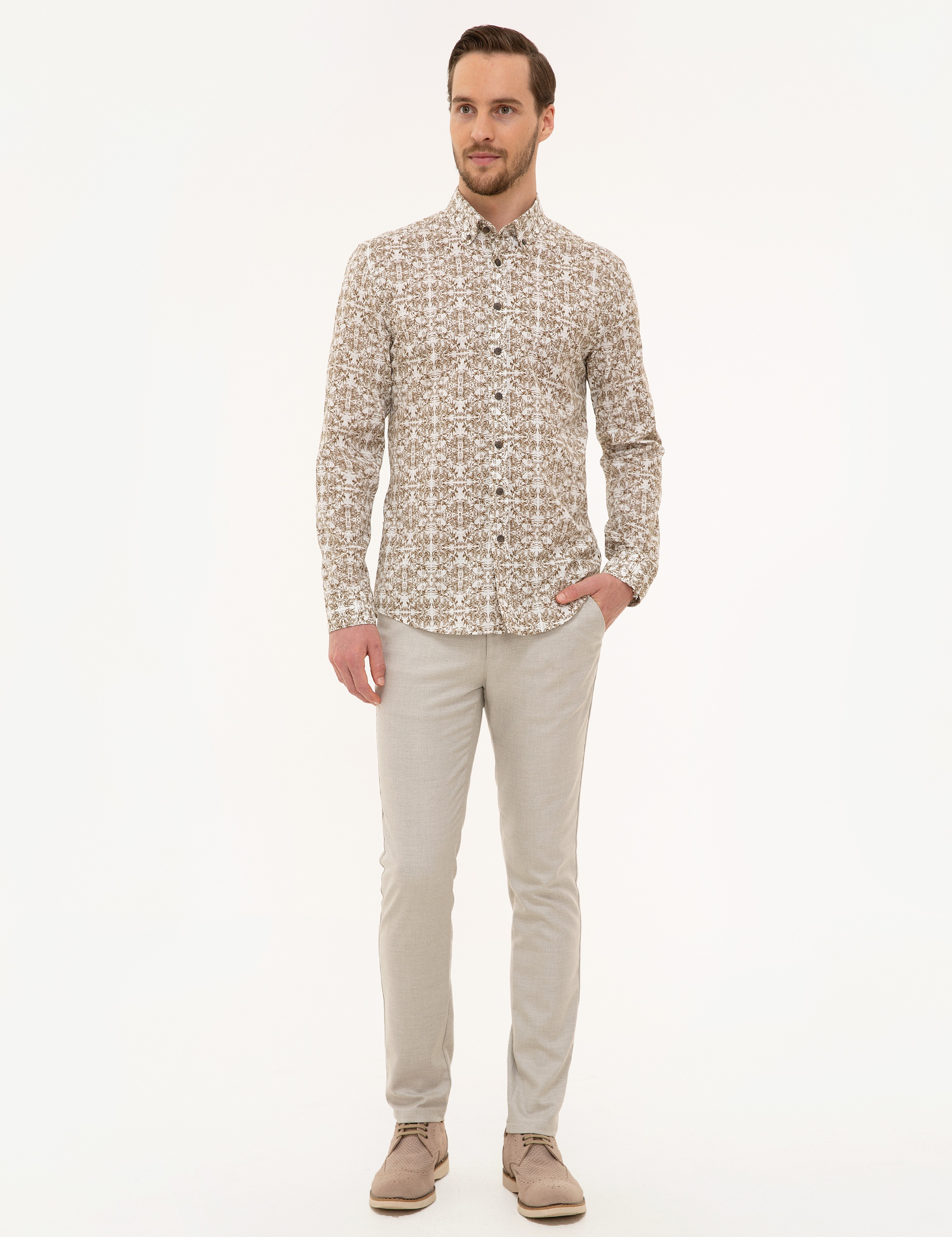 Kahverengi Slim Fit Uzun Kollu Gömlek - Image 4