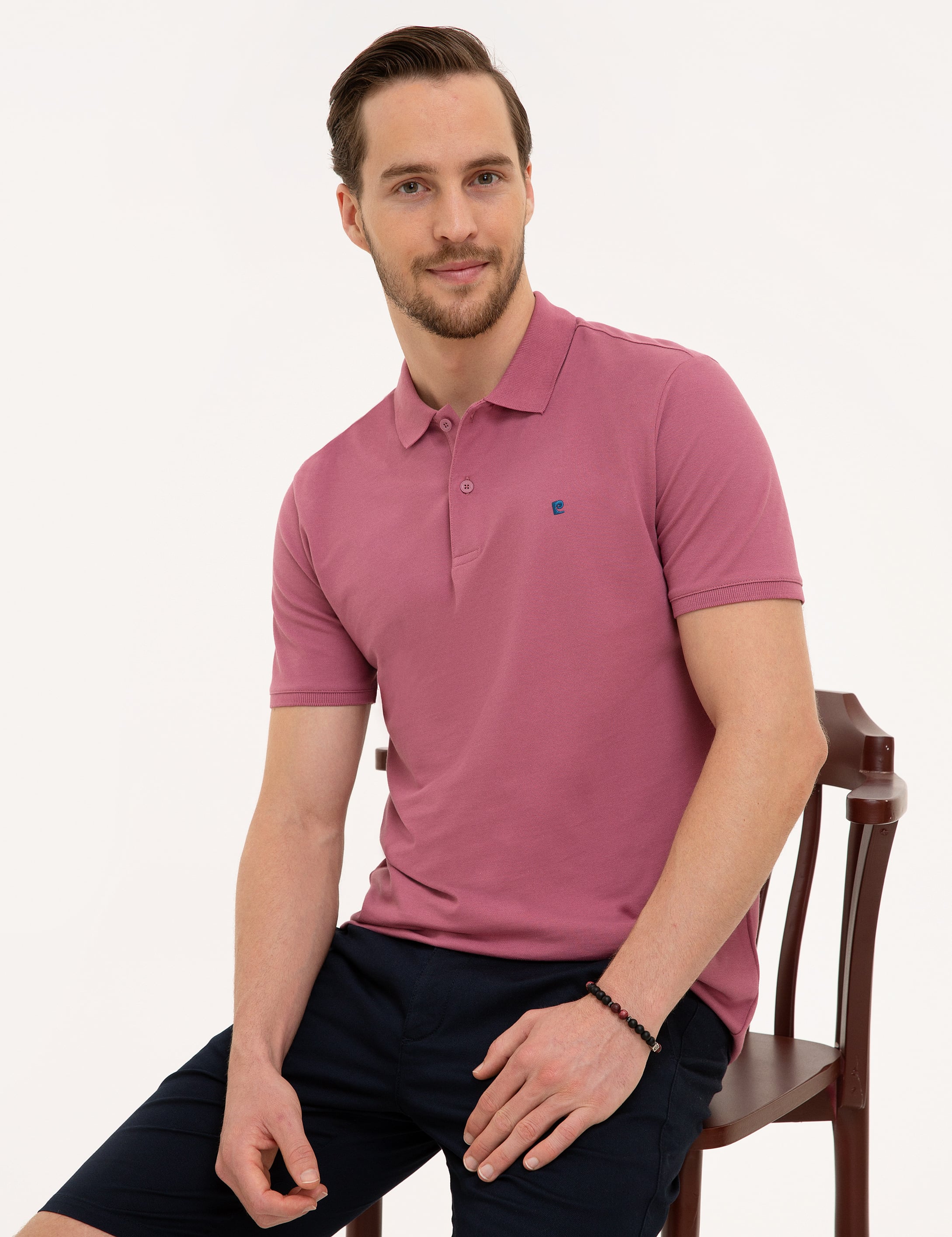Gül Kurusu Slim Fit Basic Polo Yaka T-Shirt - Image 1