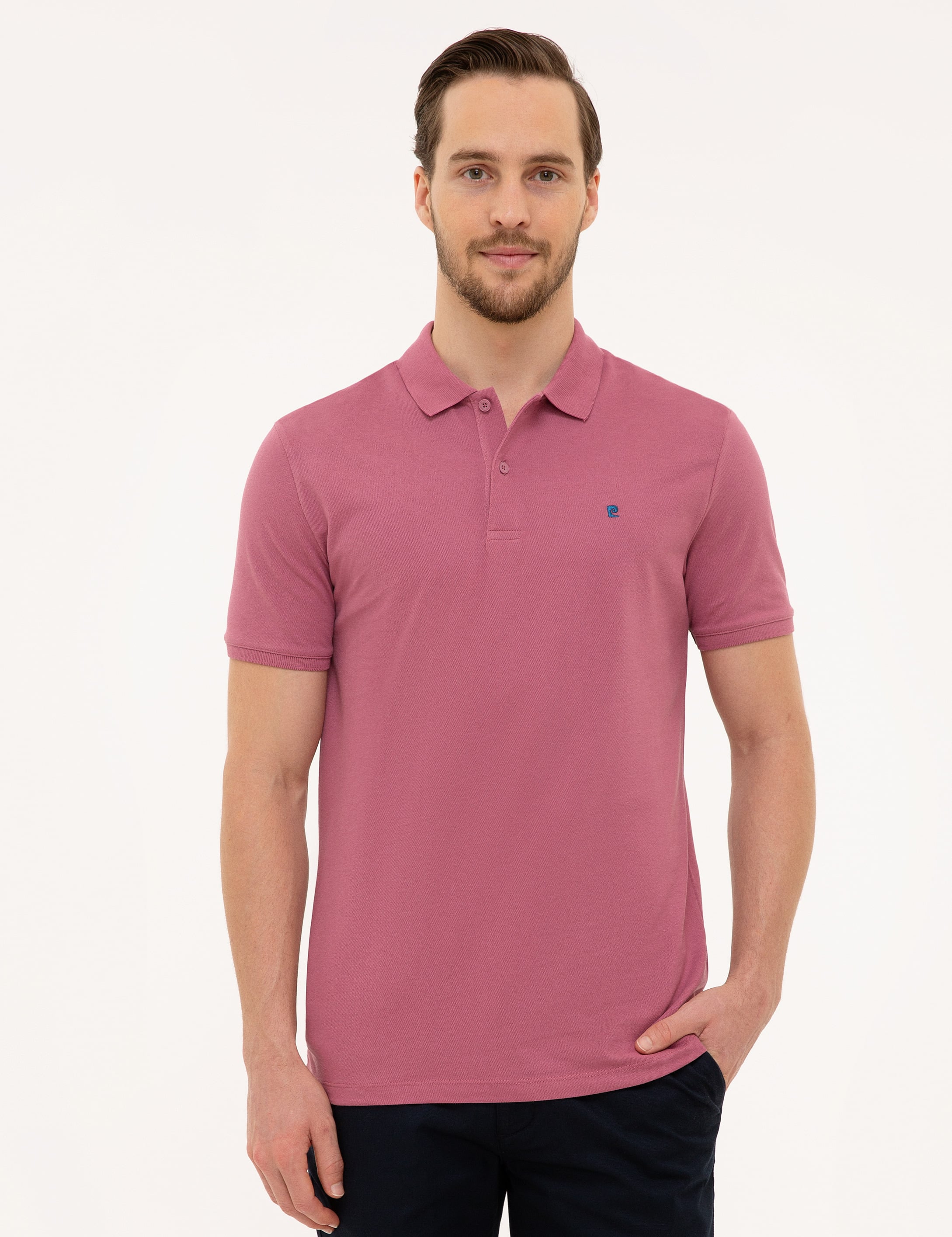 Gül Kurusu Slim Fit Basic Polo Yaka T-Shirt - Image 2