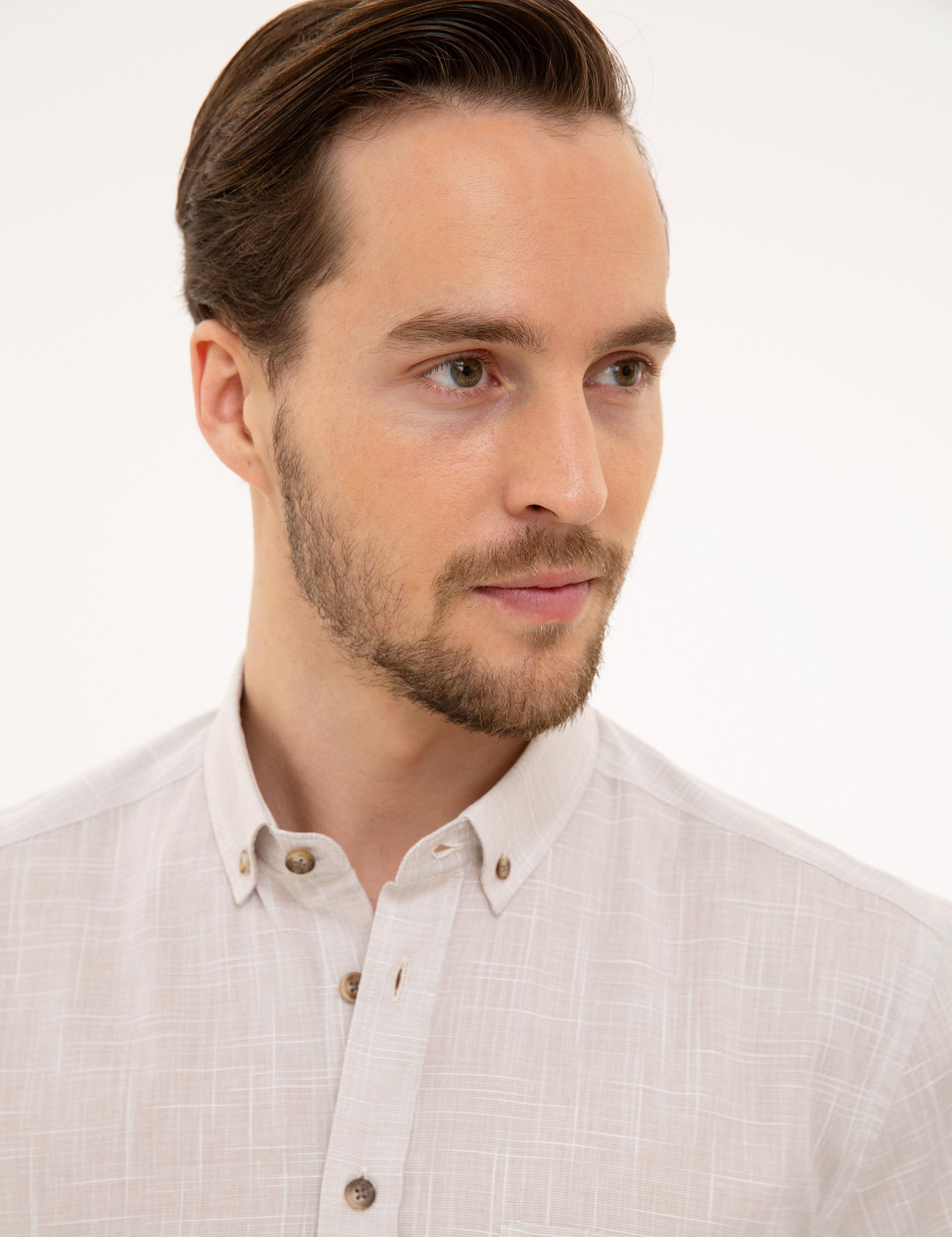 Bej Regular Fit Kısa Kollu Gömlek