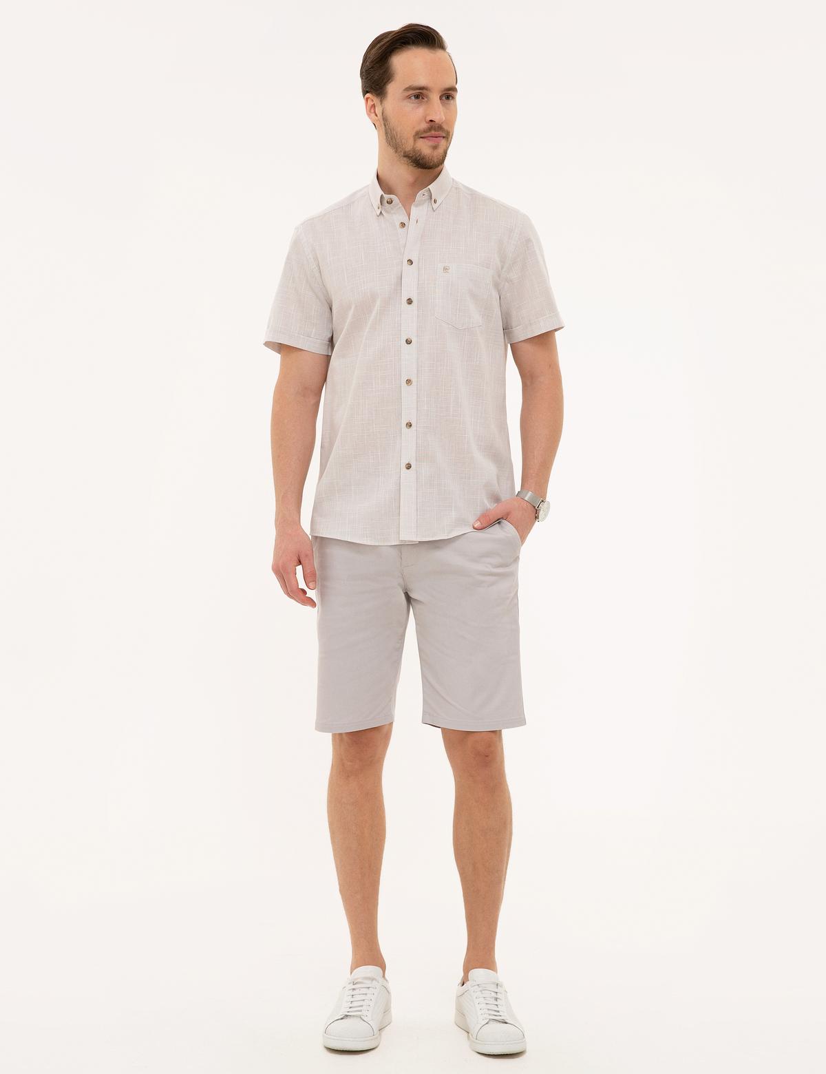 Bej Regular Fit Kısa Kollu Gömlek - 50227445034