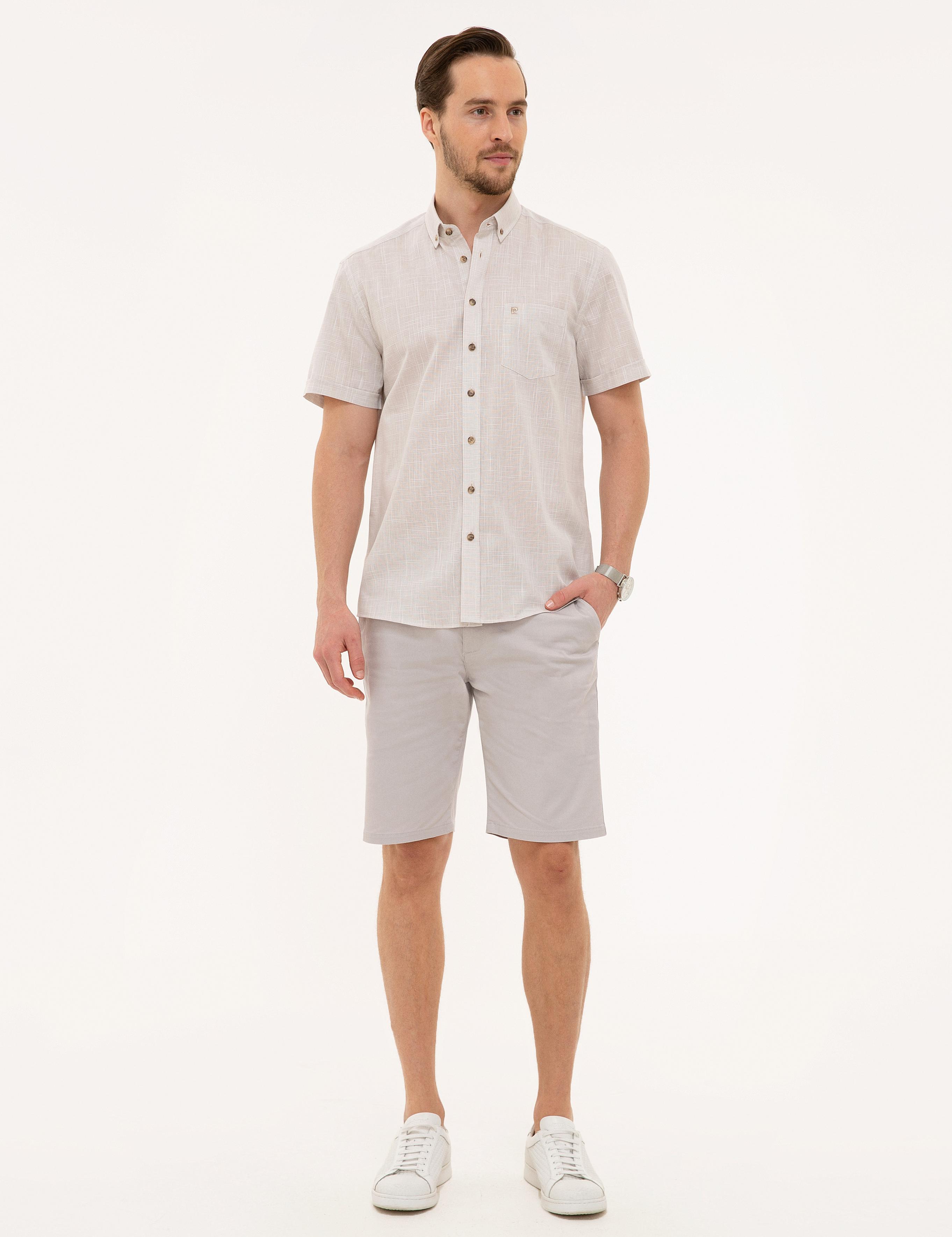 Bej Regular Fit Kısa Kollu Gömlek