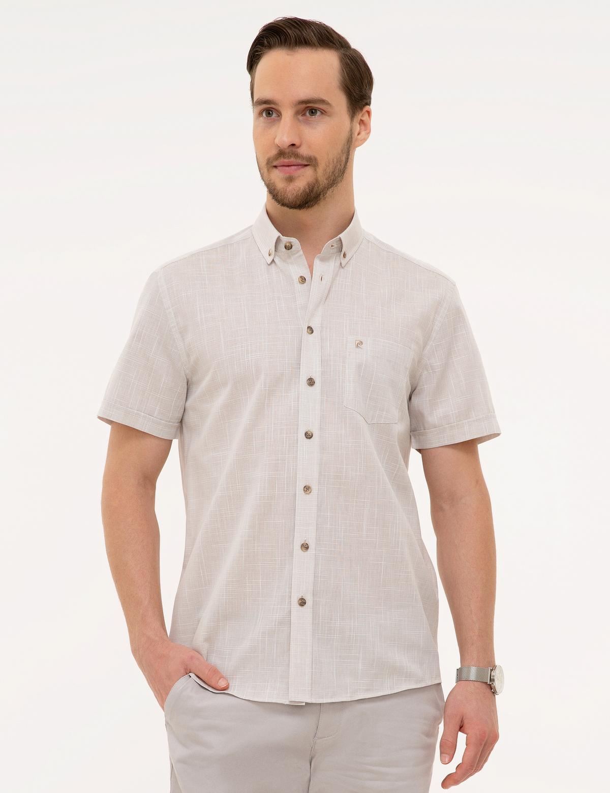 Bej Regular Fit Kısa Kollu Gömlek