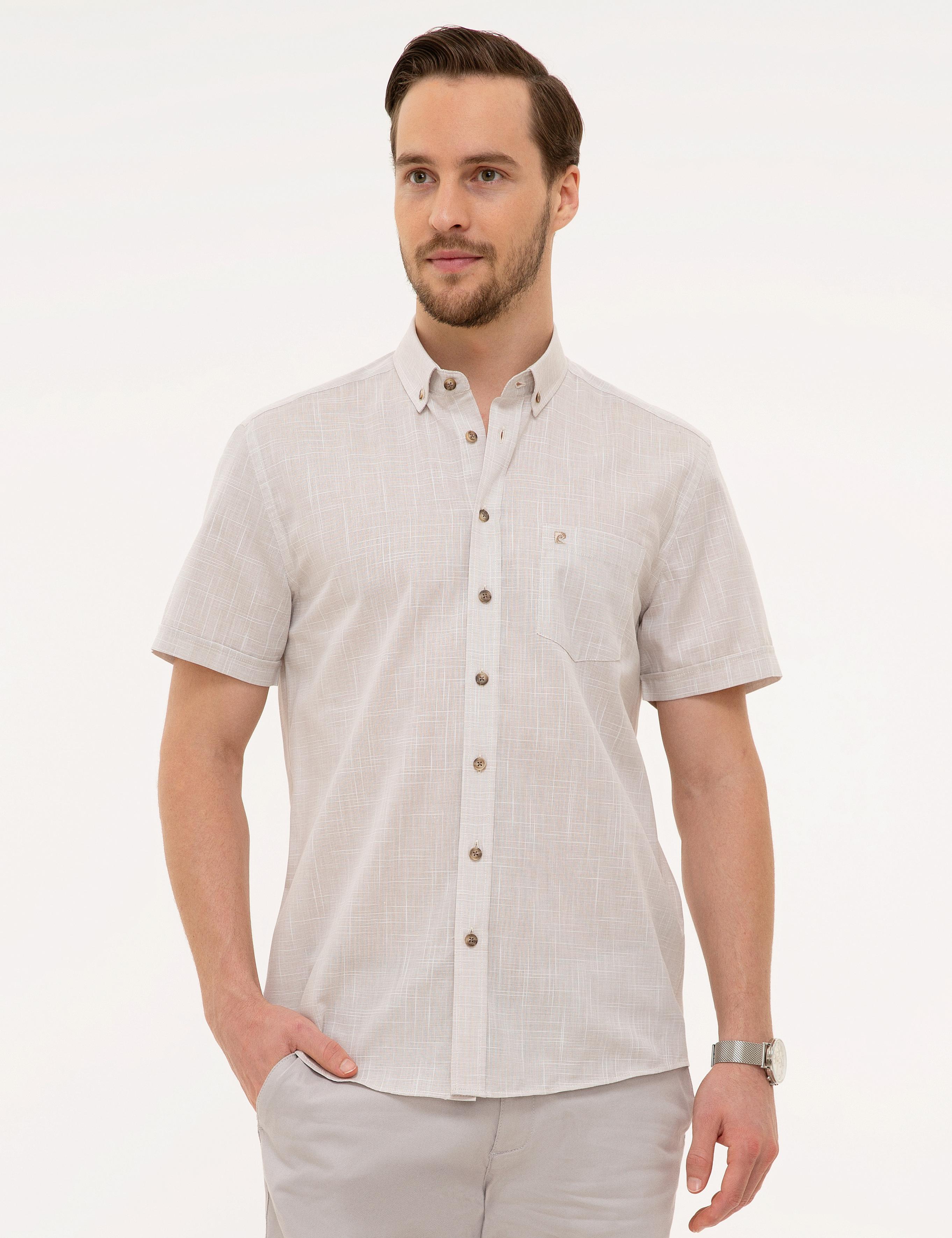 Bej Regular Fit Kısa Kollu Gömlek