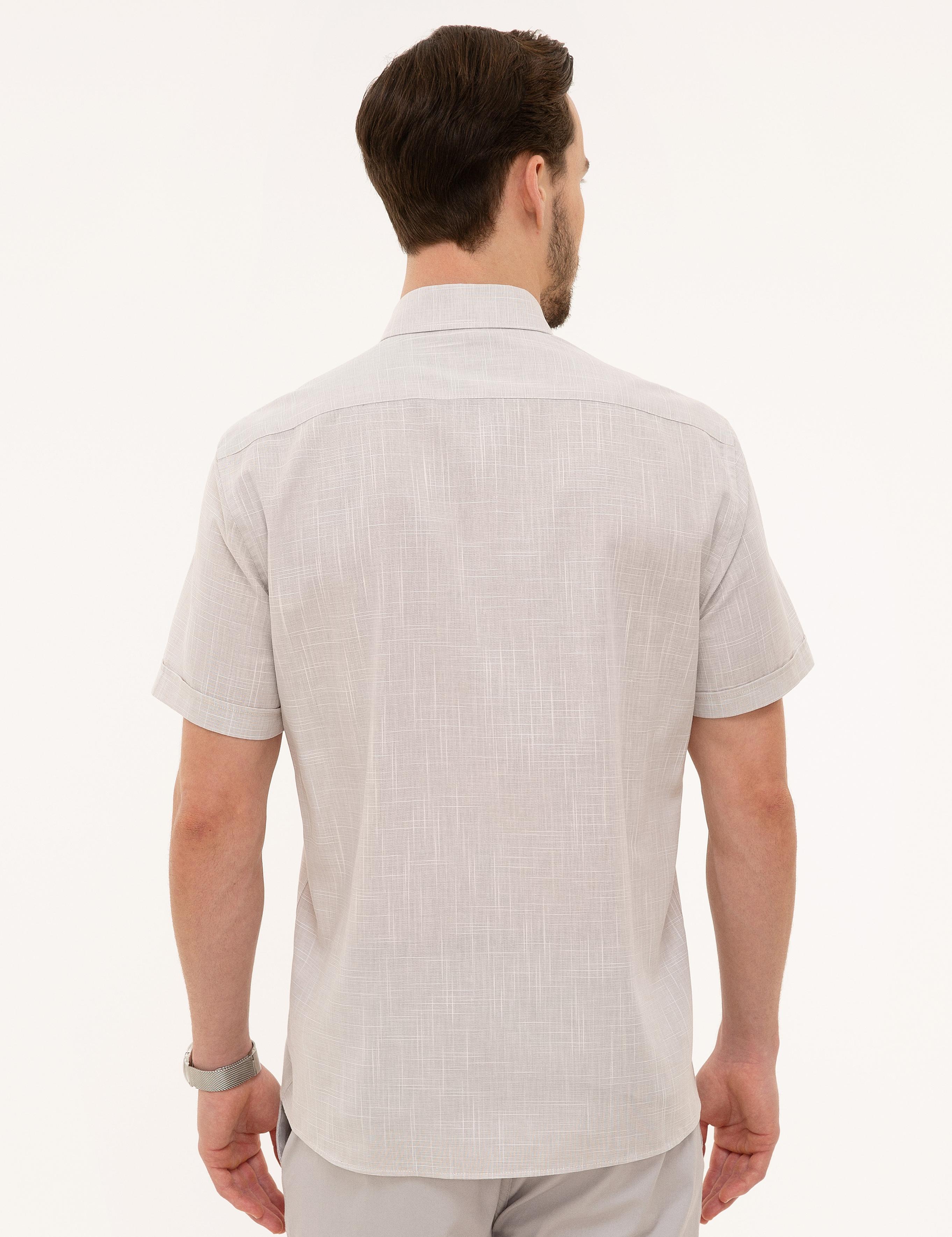 Bej Regular Fit Kısa Kollu Gömlek