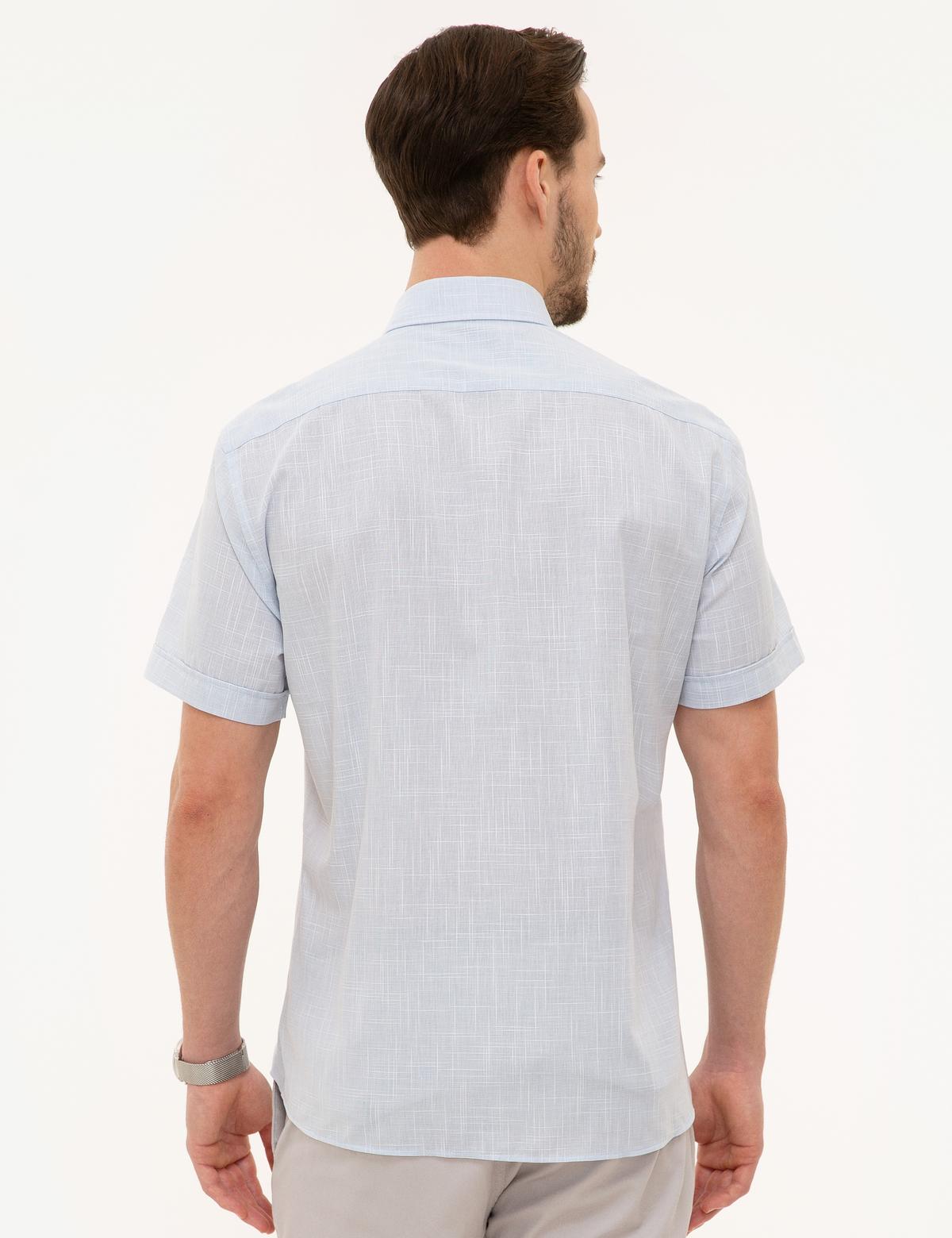 Açık Mavi Regular Fit Keten Görünümlü Kısa Kollu Gömlek - 50227445009