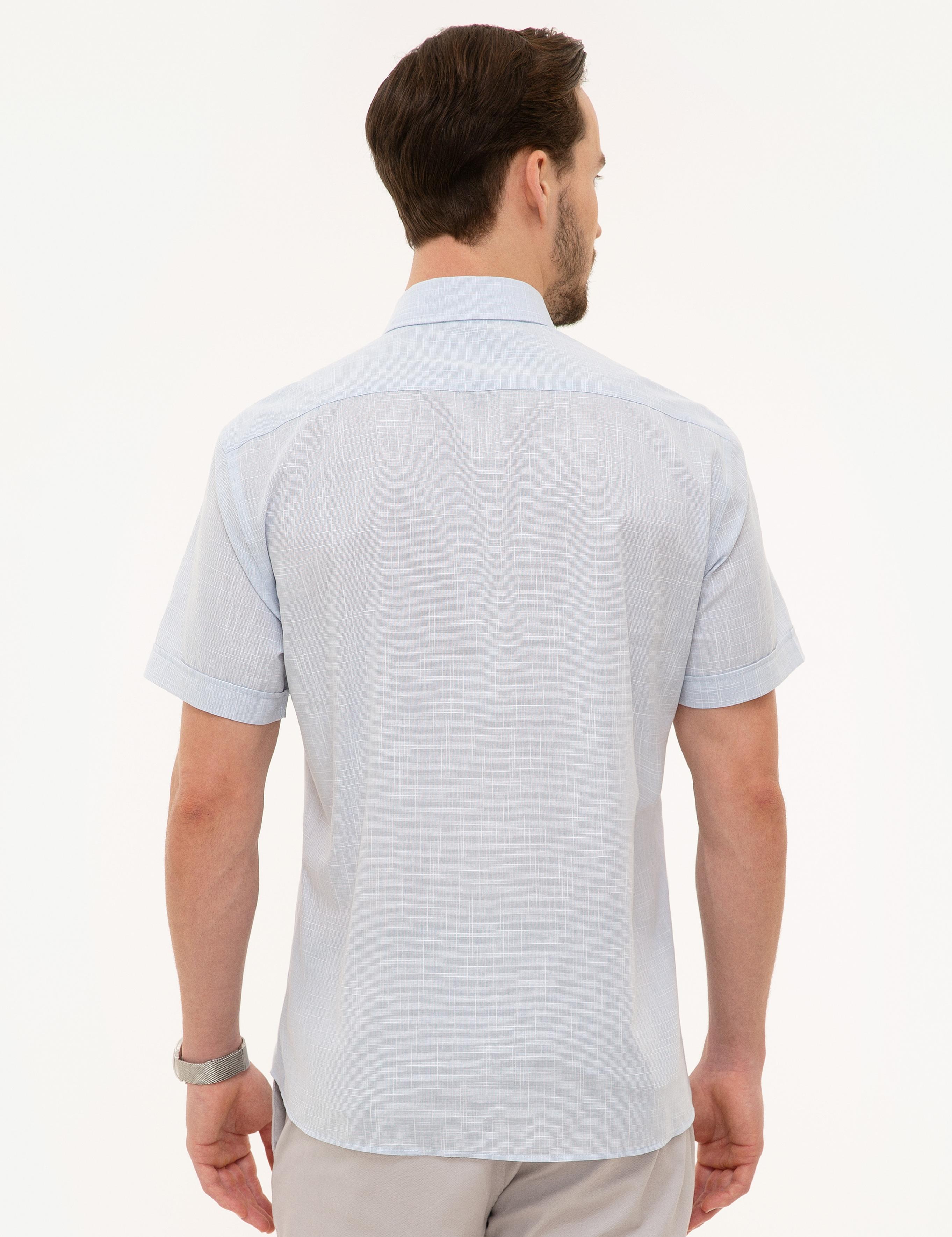 Açık Mavi Regular Fit Keten Görünümlü Kısa Kollu Gömlek