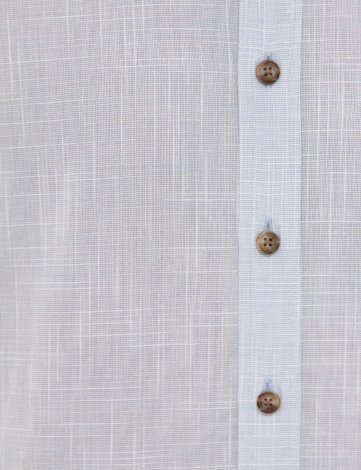 Açık Mavi Regular Fit Keten Görünümlü Kısa Kollu Gömlek - 50227445009