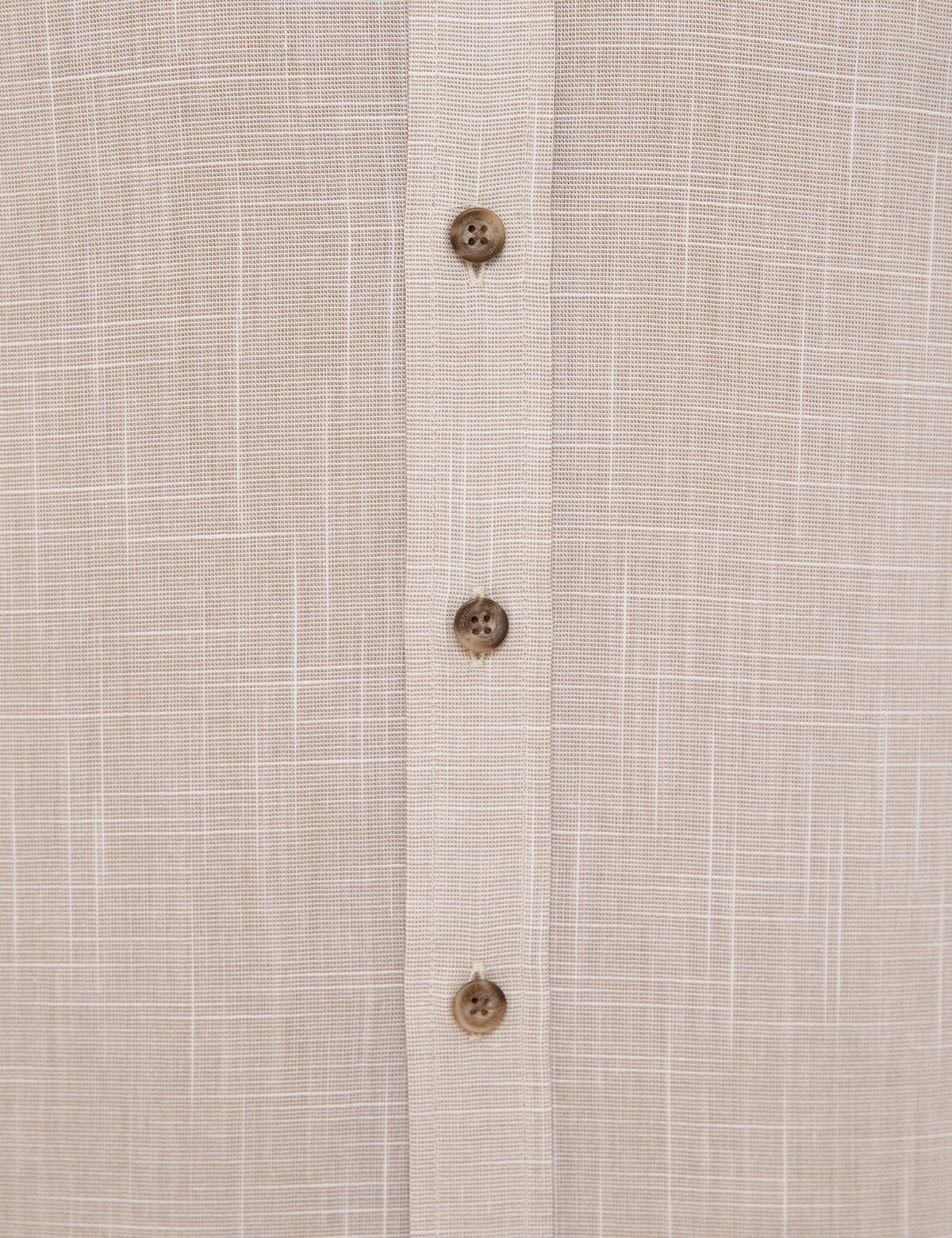 Bej Slim Fit Keten Görünümlü Gömlek - 50227444028