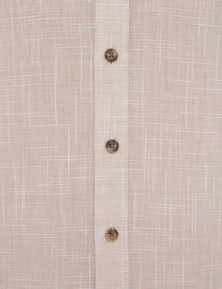 Bej Slim Fit Keten Görünümlü Gömlek - 50227444028