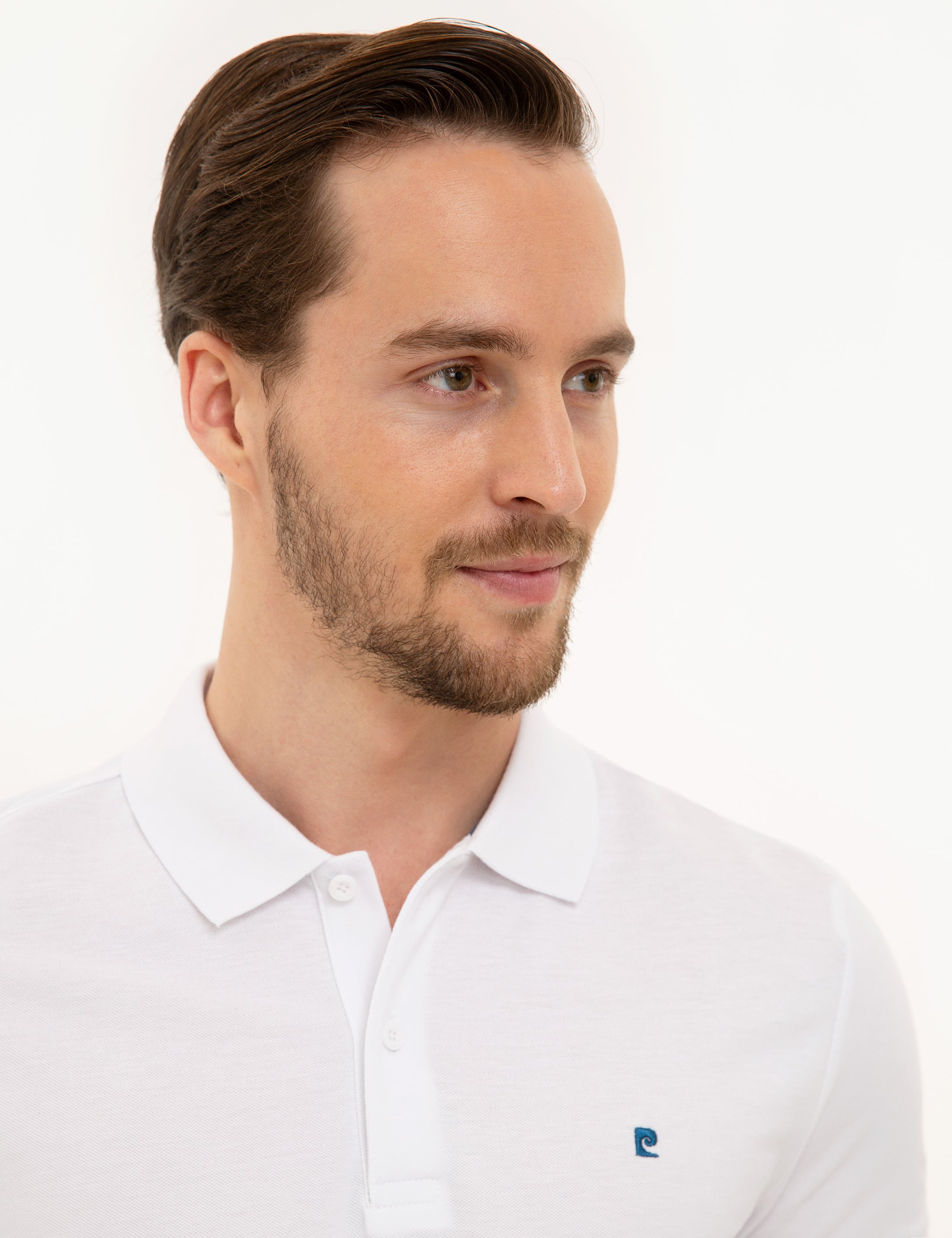 Beyaz Slim Fit Polo Yaka Basic Tişört - Image 3