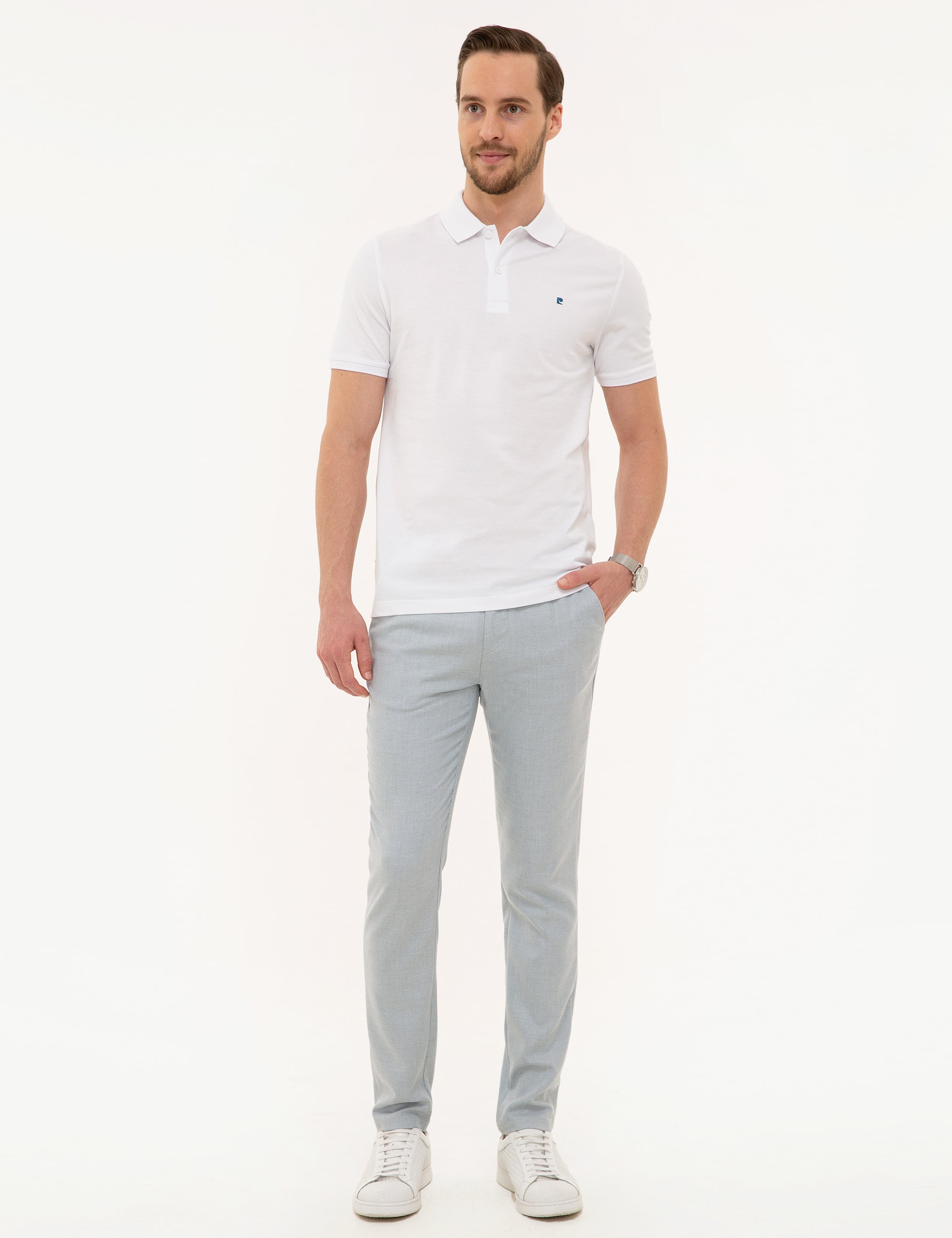 Beyaz Slim Fit Polo Yaka Basic Tişört