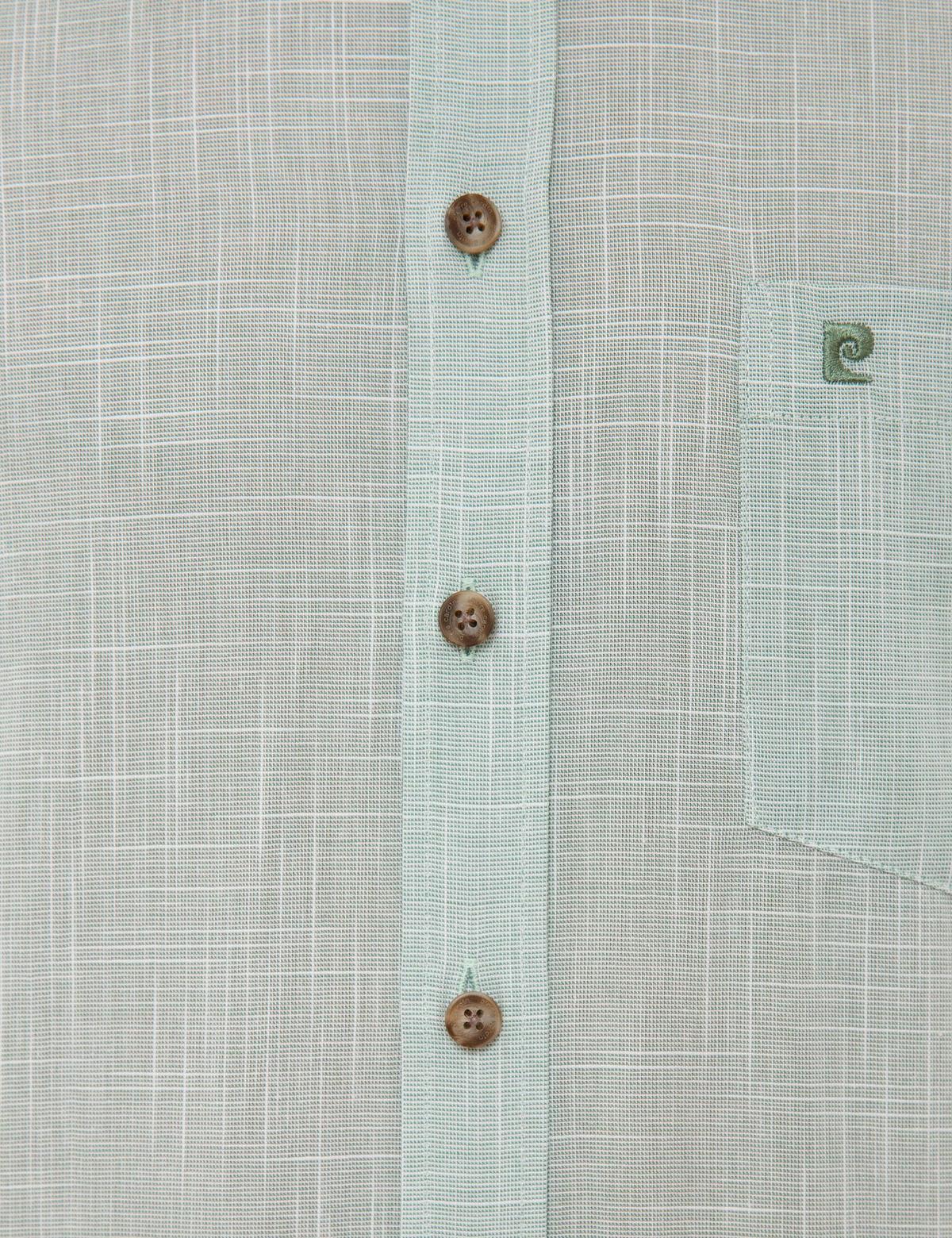 Yeşil Regular Fit Keten Görünümlü Kısa Kollu Gömlek - 50227445018