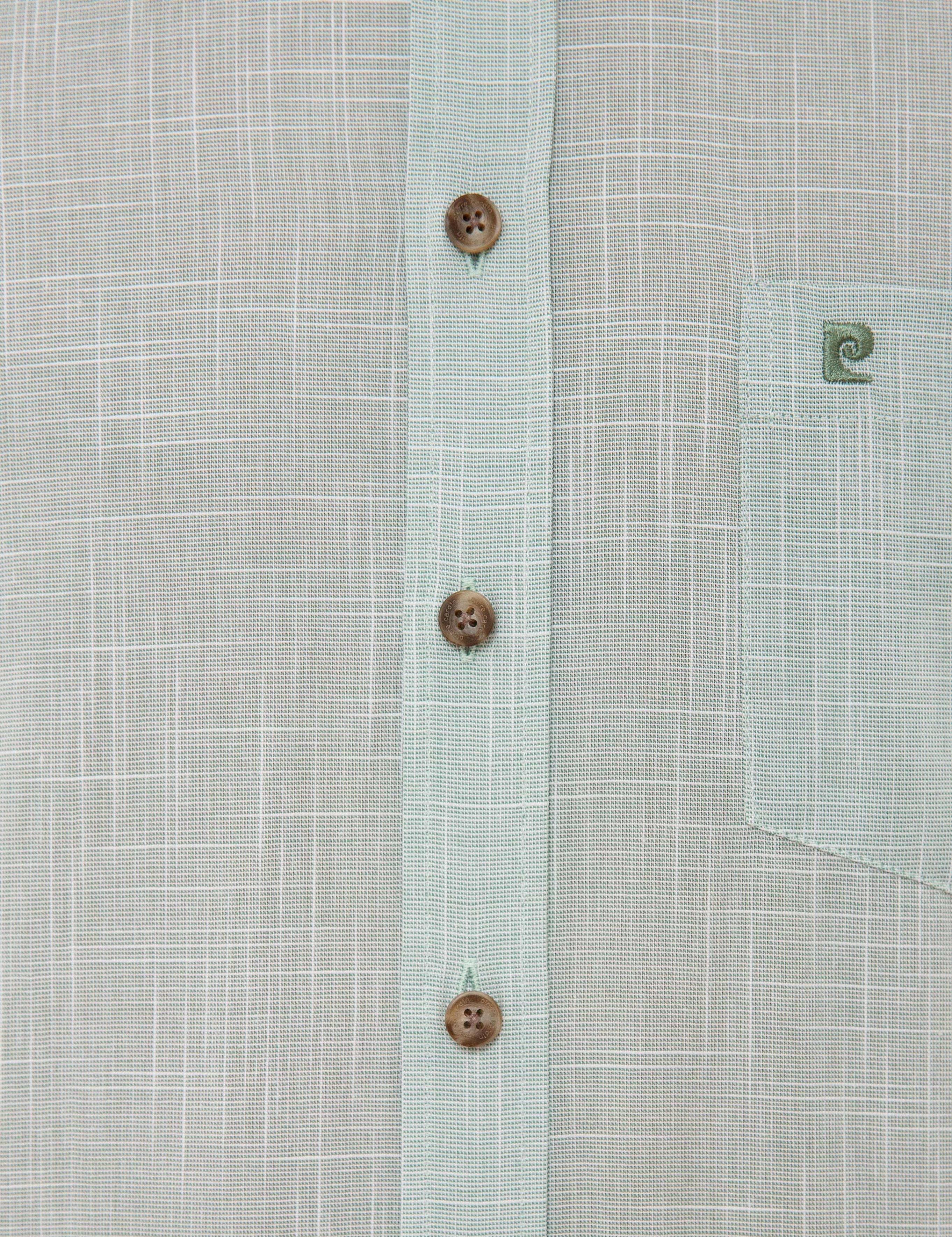 Yeşil Regular Fit Keten Görünümlü Kısa Kollu Gömlek