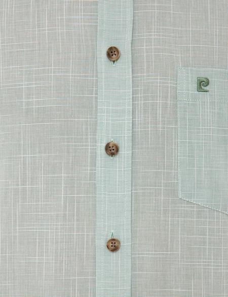 Yeşil Regular Fit Keten Görünümlü Kısa Kollu Gömlek - 50227445018