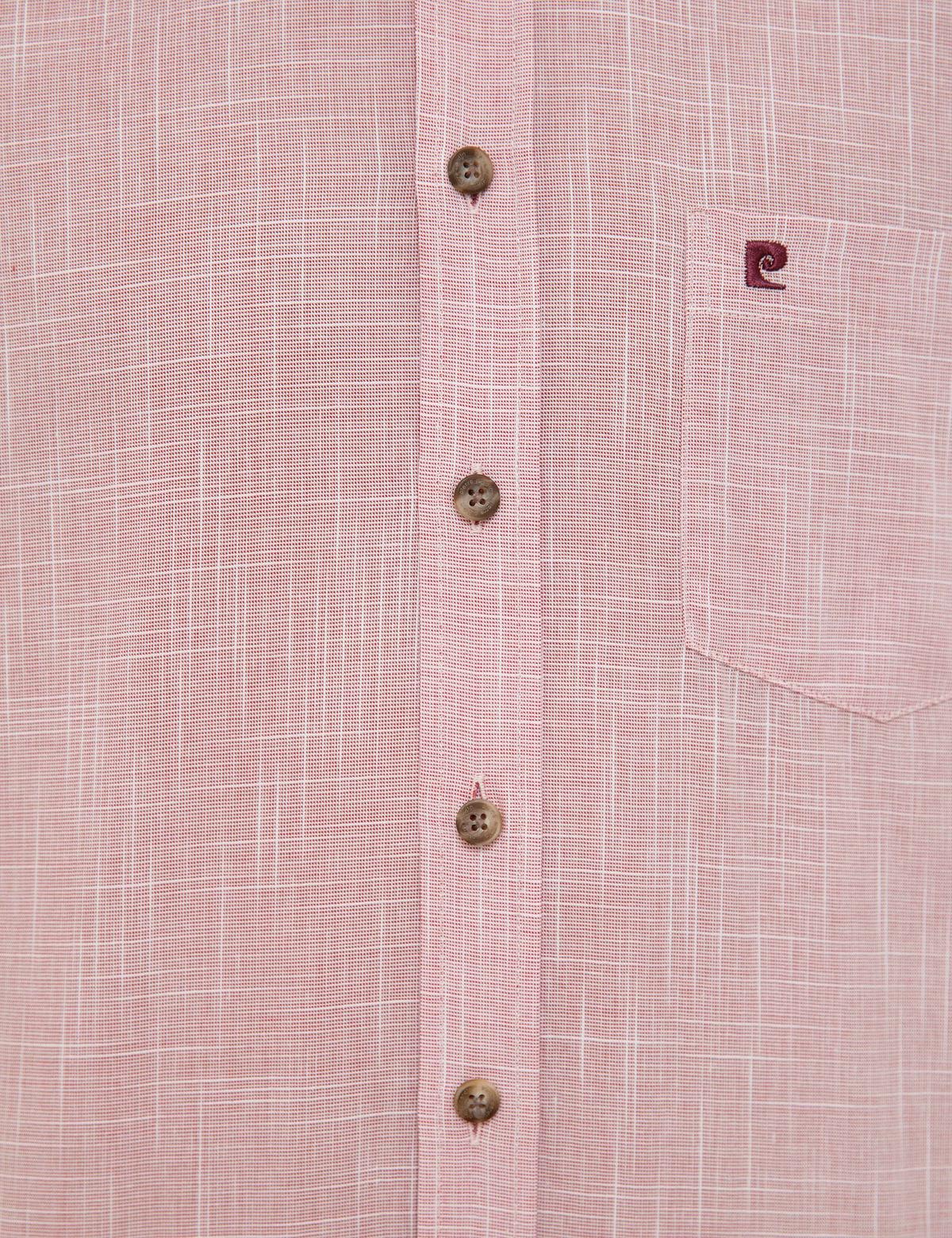 Bordo Regular Fit Keten Görünümlü Kısa Kollu Gömlek - 50227445039