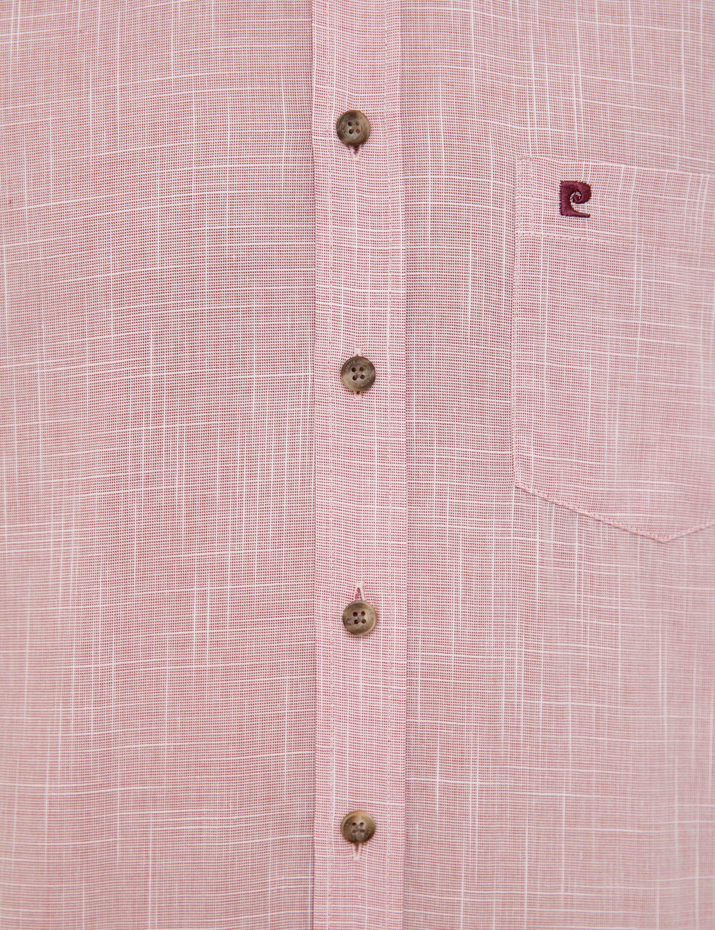 Bordo Regular Fit Keten Görünümlü Kısa Kollu Gömlek