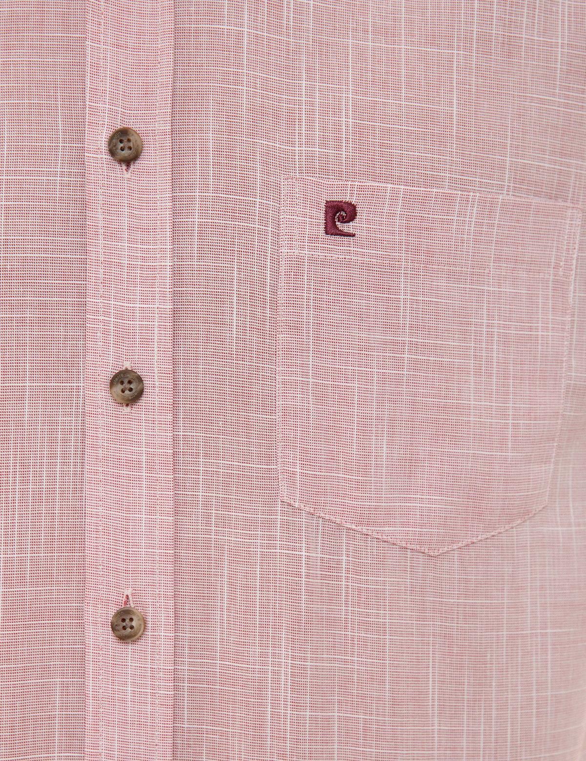 Bordo Regular Fit Keten Görünümlü Kısa Kollu Gömlek - 50227445039