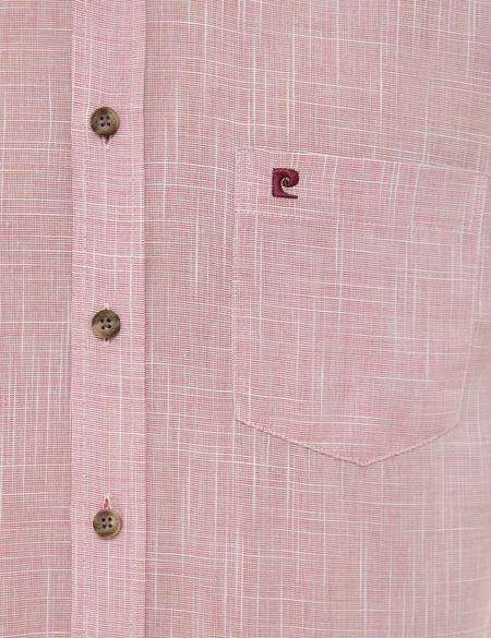 Bordo Regular Fit Keten Görünümlü Kısa Kollu Gömlek - 50227445039