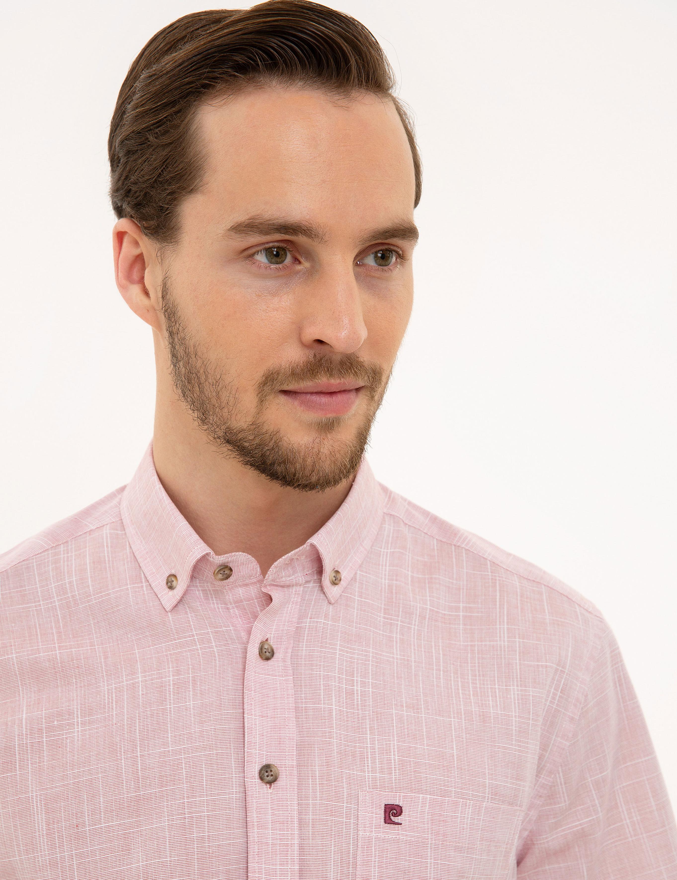 Bordo Regular Fit Keten Görünümlü Kısa Kollu Gömlek