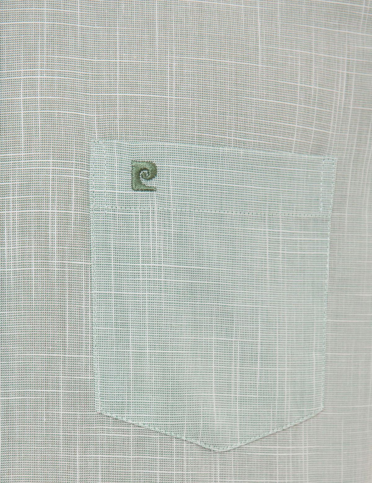 Yeşil Regular Fit Keten Görünümlü Kısa Kollu Gömlek - 50227445018