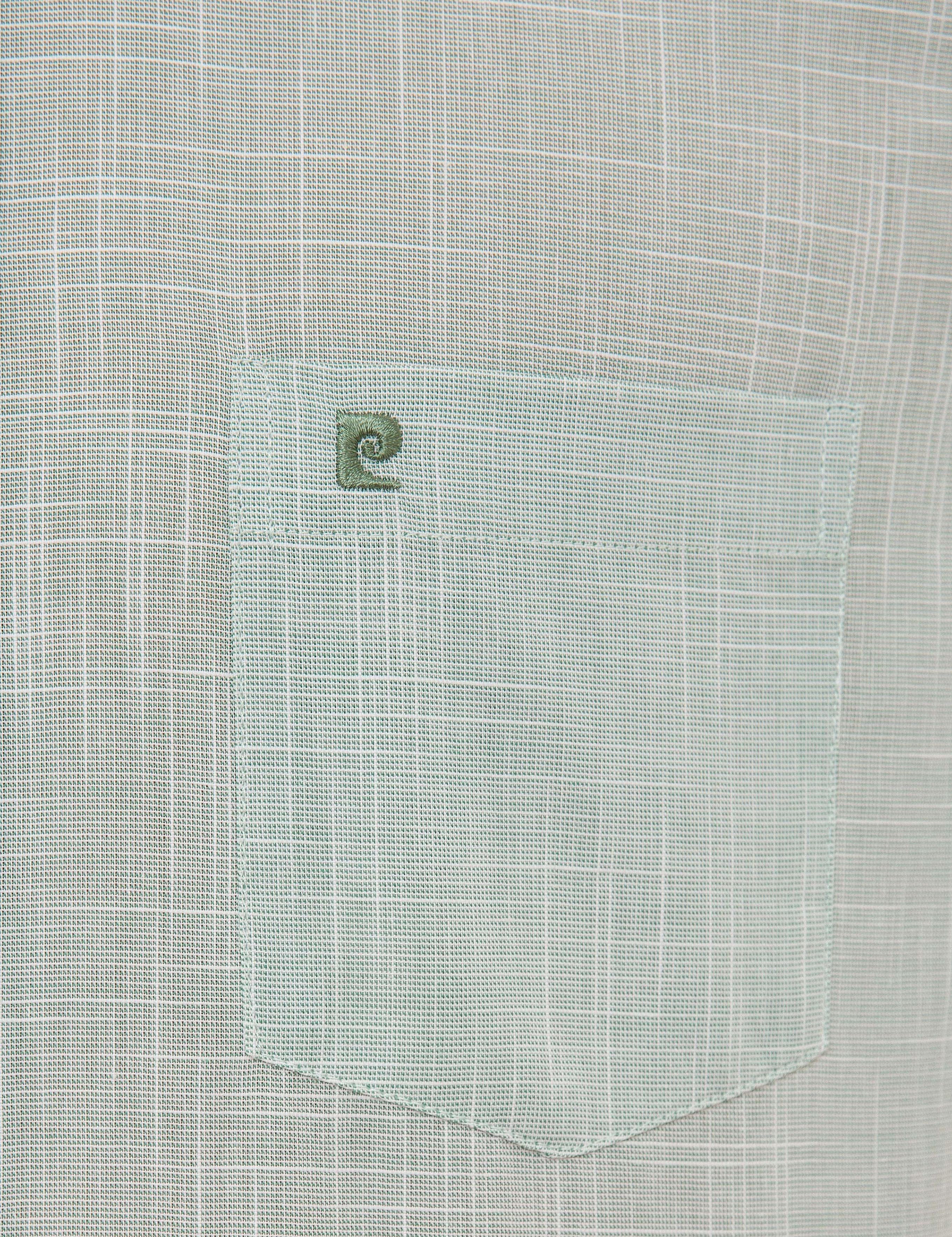 Yeşil Regular Fit Keten Görünümlü Kısa Kollu Gömlek