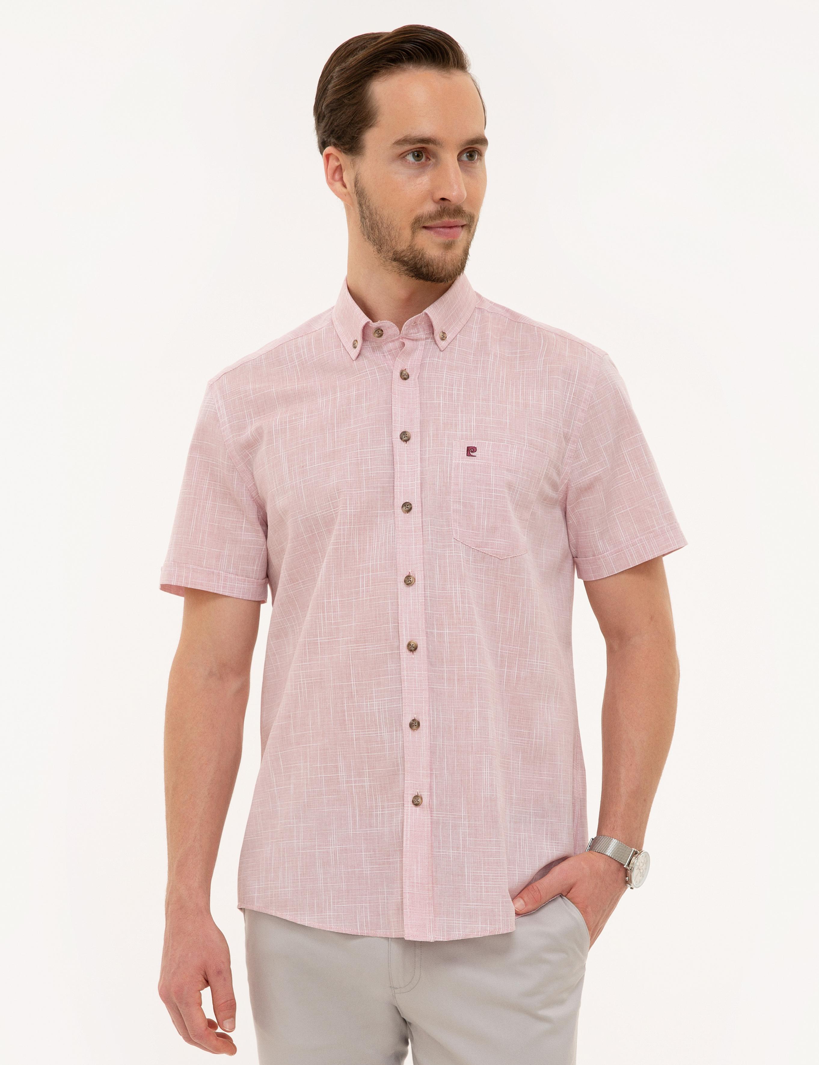 Bordo Regular Fit Keten Görünümlü Kısa Kollu Gömlek