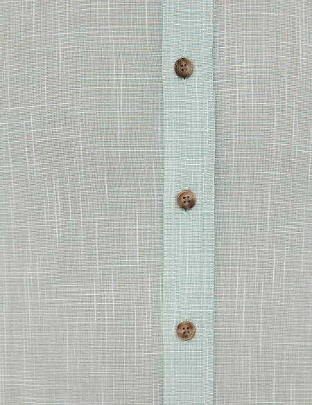 Yeşil Slim Fit Keten Görünümlü Gömlek - 50227444010