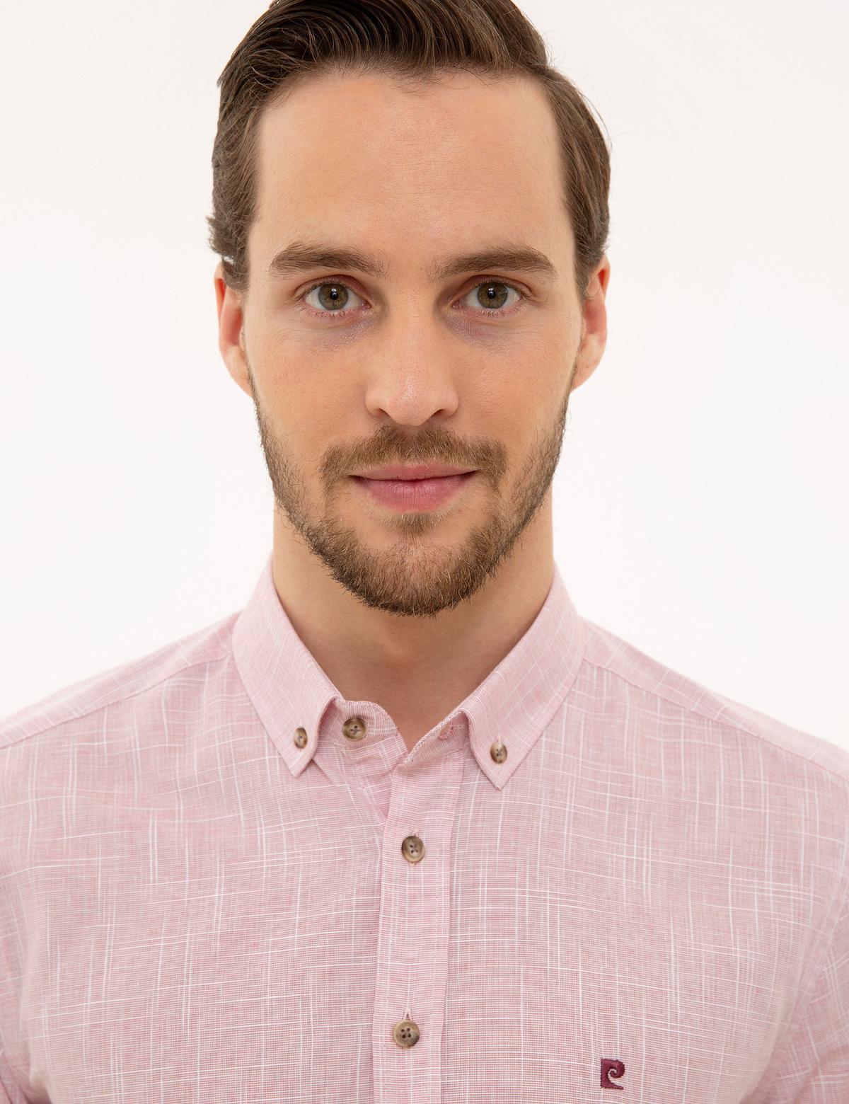 Bordo Slim Fit Keten Görünümlü Gömlek - 50227444023