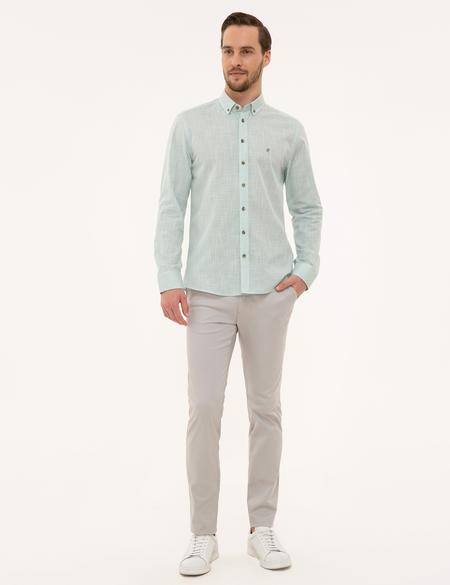 Yeşil Slim Fit Keten Görünümlü Gömlek - 50227444010