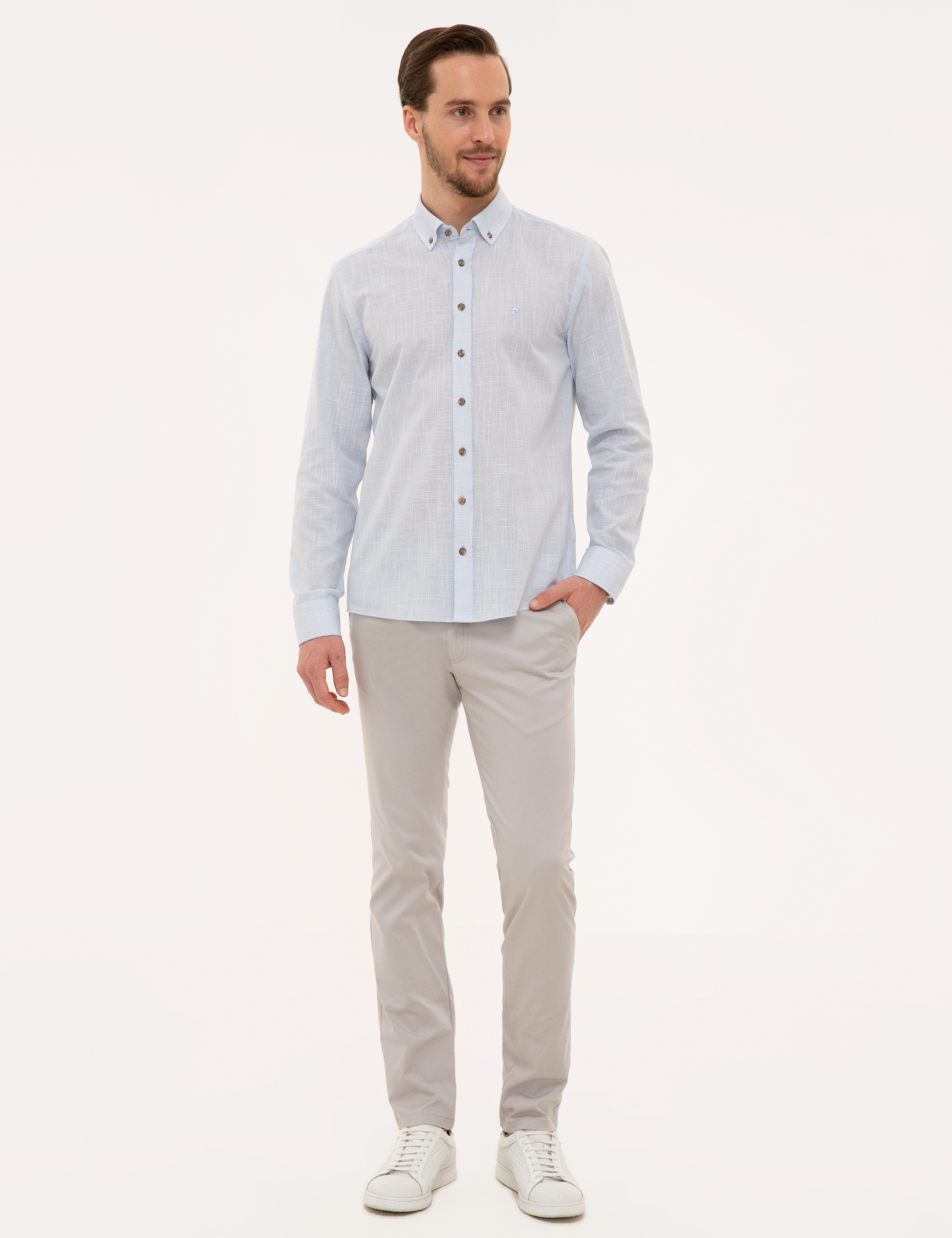 Açık Mavi Slim Fit Uzun Kollu Gömlek - Image 4
