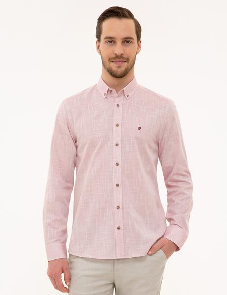 Bordo Slim Fit Keten Görünümlü Gömlek - 50227444023