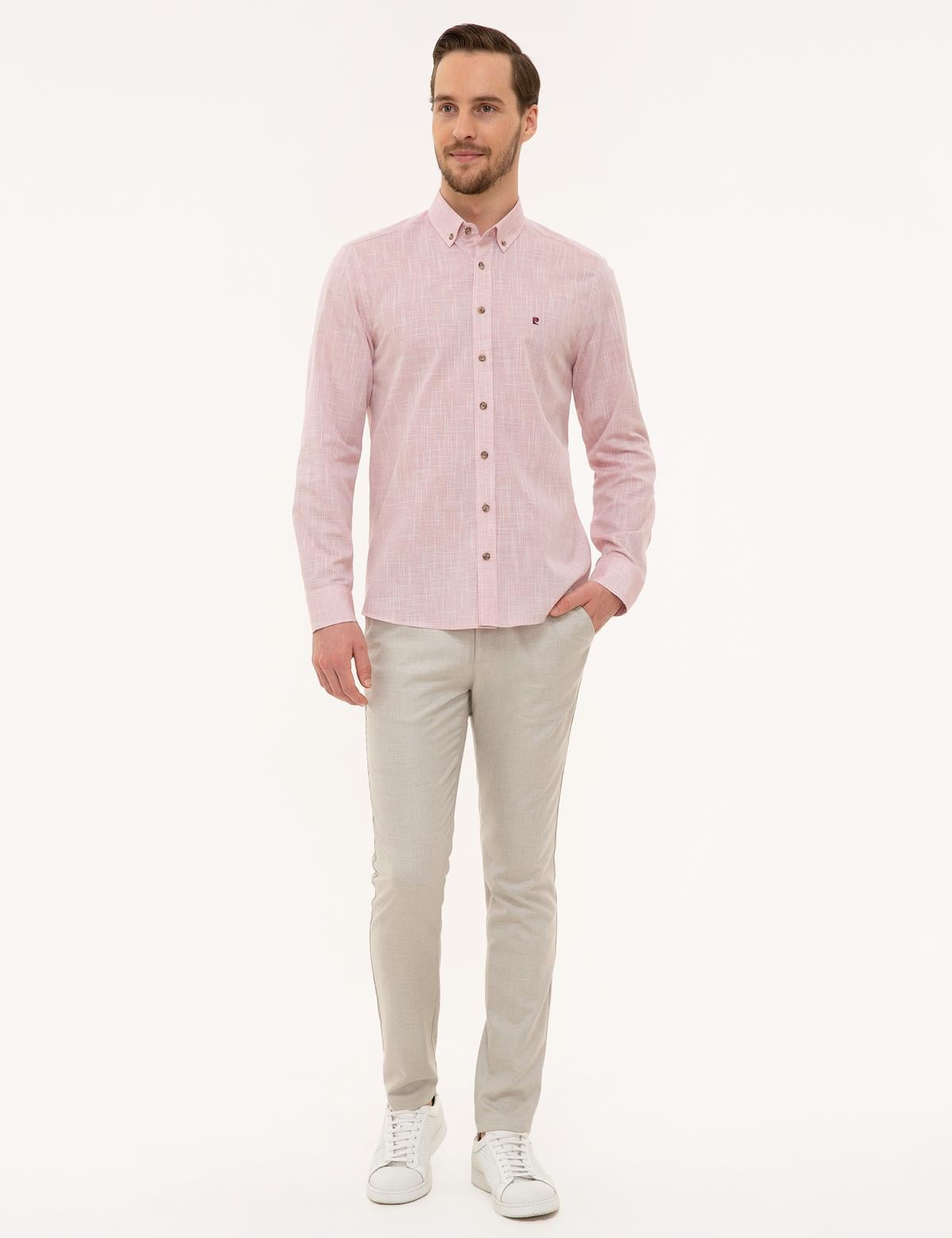 Bordo Slim Fit Keten Görünümlü Gömlek - 50227444023