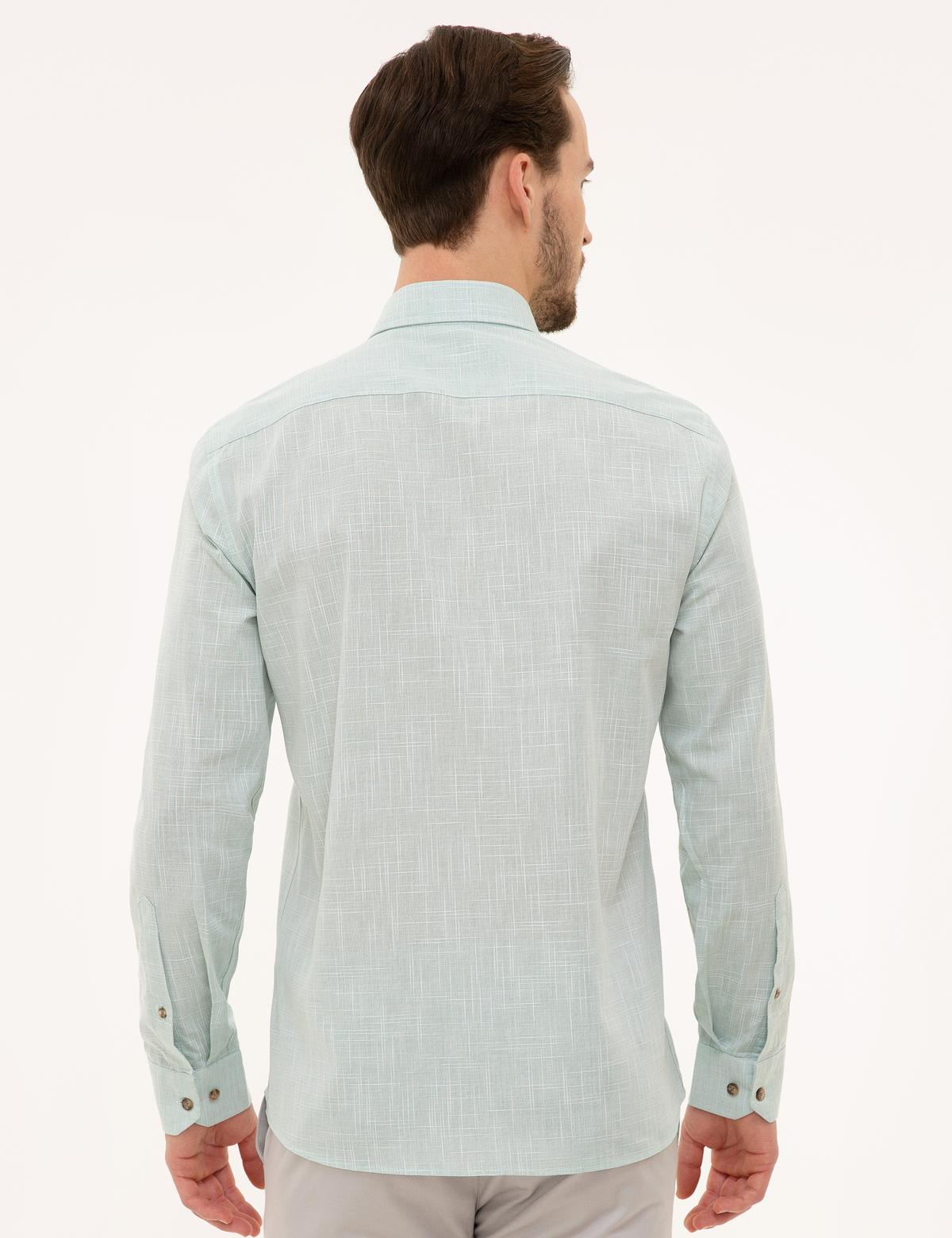 Yeşil Slim Fit Keten Görünümlü Gömlek - 50227444010