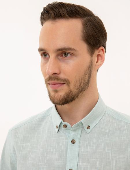Yeşil Slim Fit Keten Görünümlü Gömlek - 50227444010