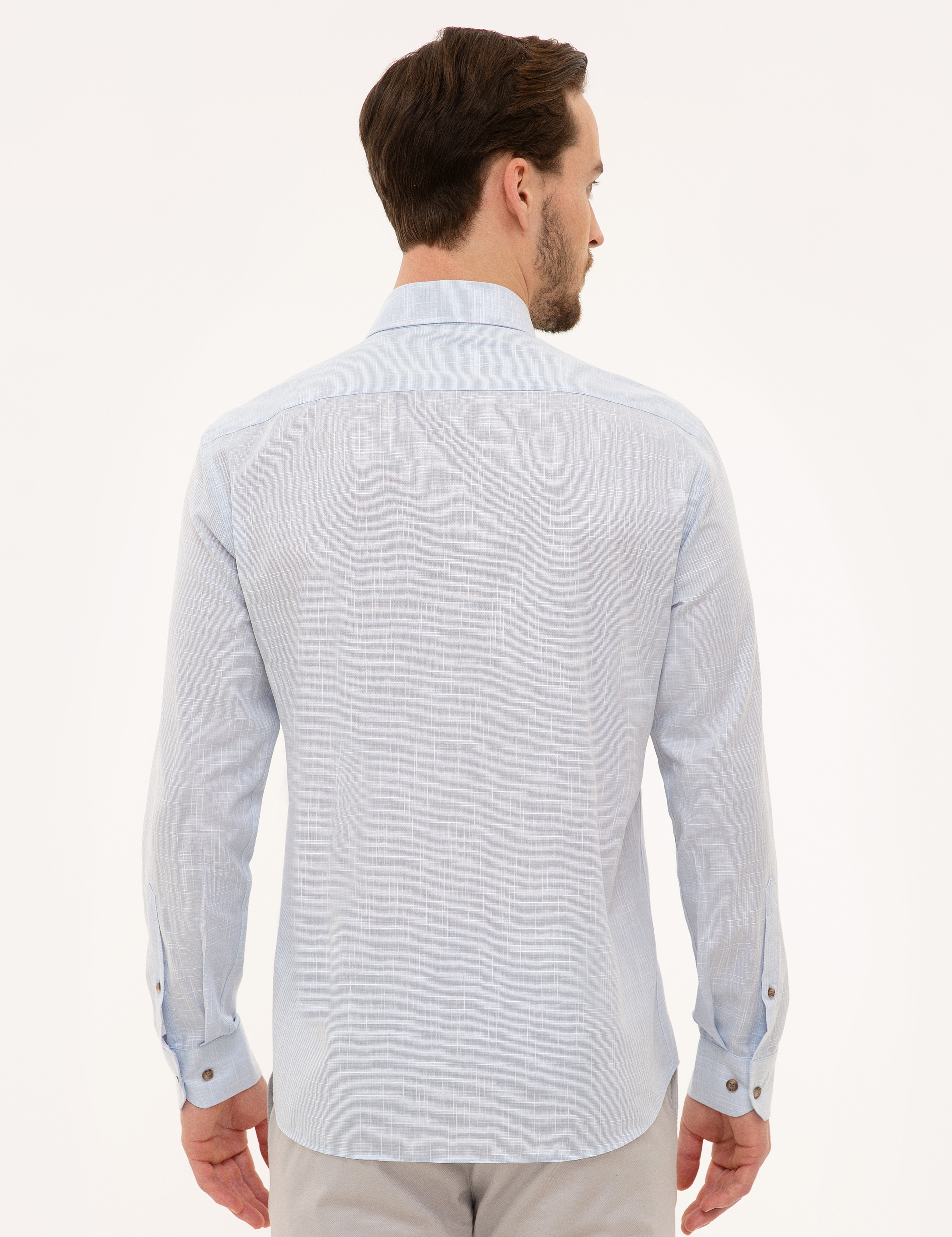 Açık Mavi Slim Fit Uzun Kollu Gömlek - Image 3