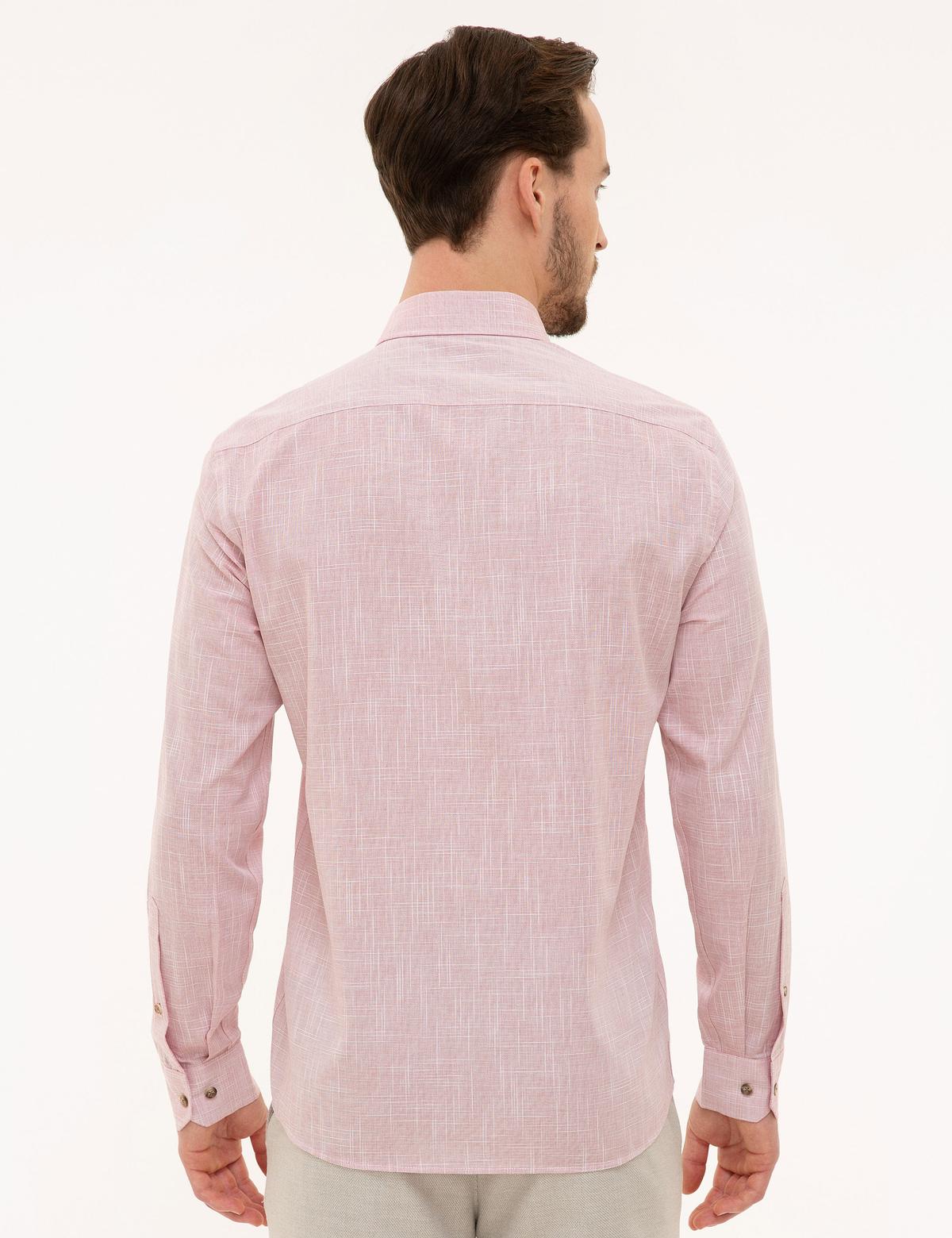 Bordo Slim Fit Keten Görünümlü Gömlek - 50227444023