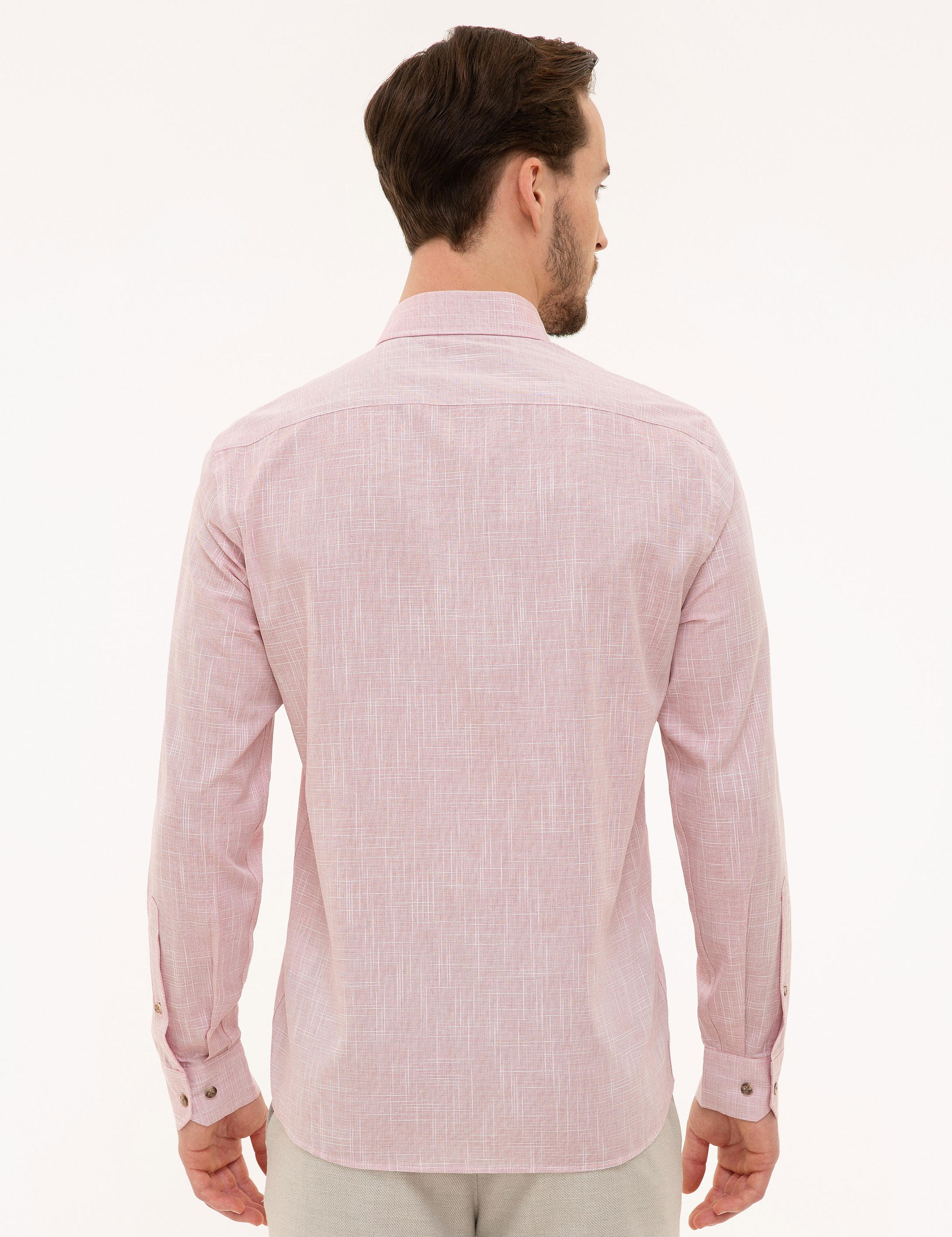 Bordo Slim Fit Keten Görünümlü Gömlek