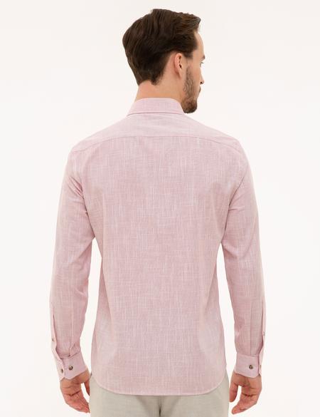 Bordo Slim Fit Keten Görünümlü Gömlek - 50227444023
